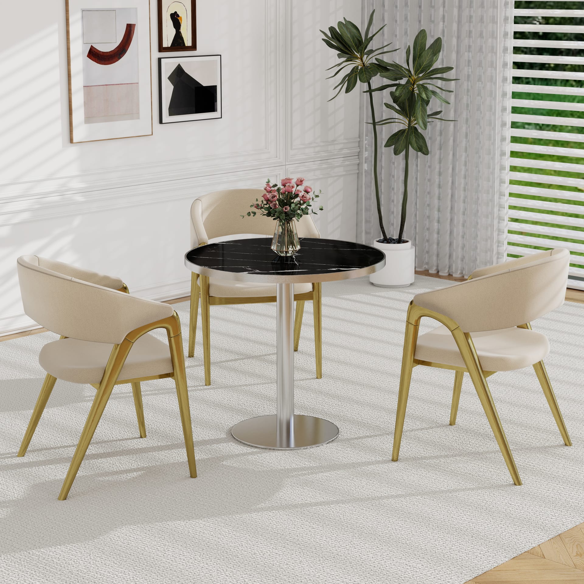 Round Modern Dinning Table 31.5 Inches Bistro Table Tulip Table With Faux Marble Top,Easy Assemble,Sturdy Metal Frame Diameter