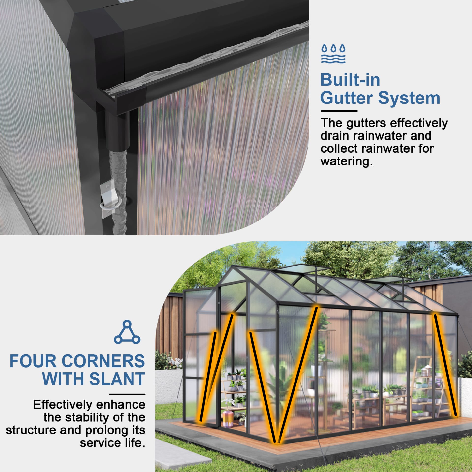 6x12FT Walk-in Outdoor Greenhouse - Polycarbonate Garden Greenhouse With Sturdy Aluminum Frame, Adjustable Vents, Lockable Door & UV Protection For Backyard view 3