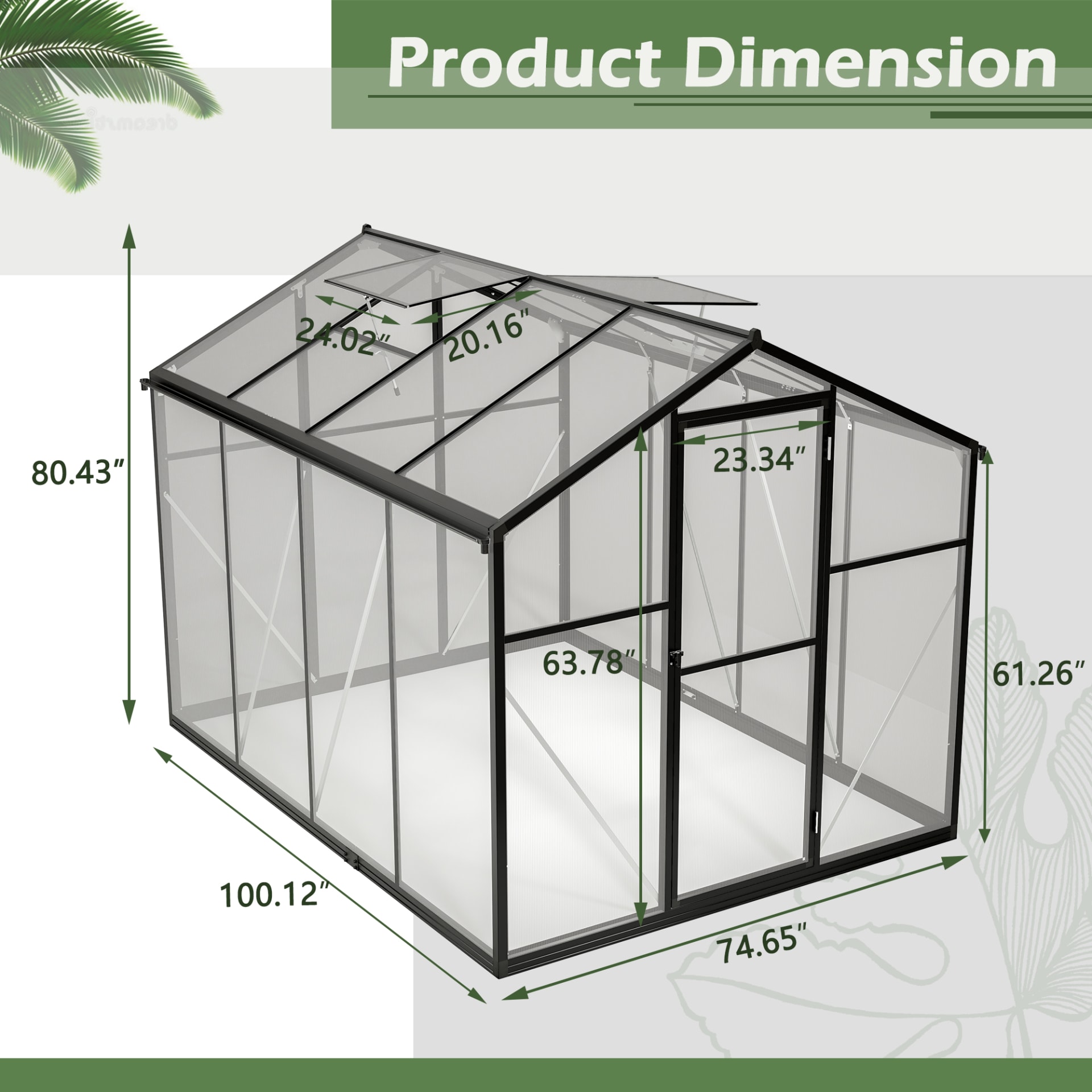 6x8 FT Greenhouse For Outdoors, Polycarbonate Greenhouse With Quick Setup Structure And Roof Vent, Aluminum Large Walk-in Greenhouse For Outside Garden Backyard, Black view 1