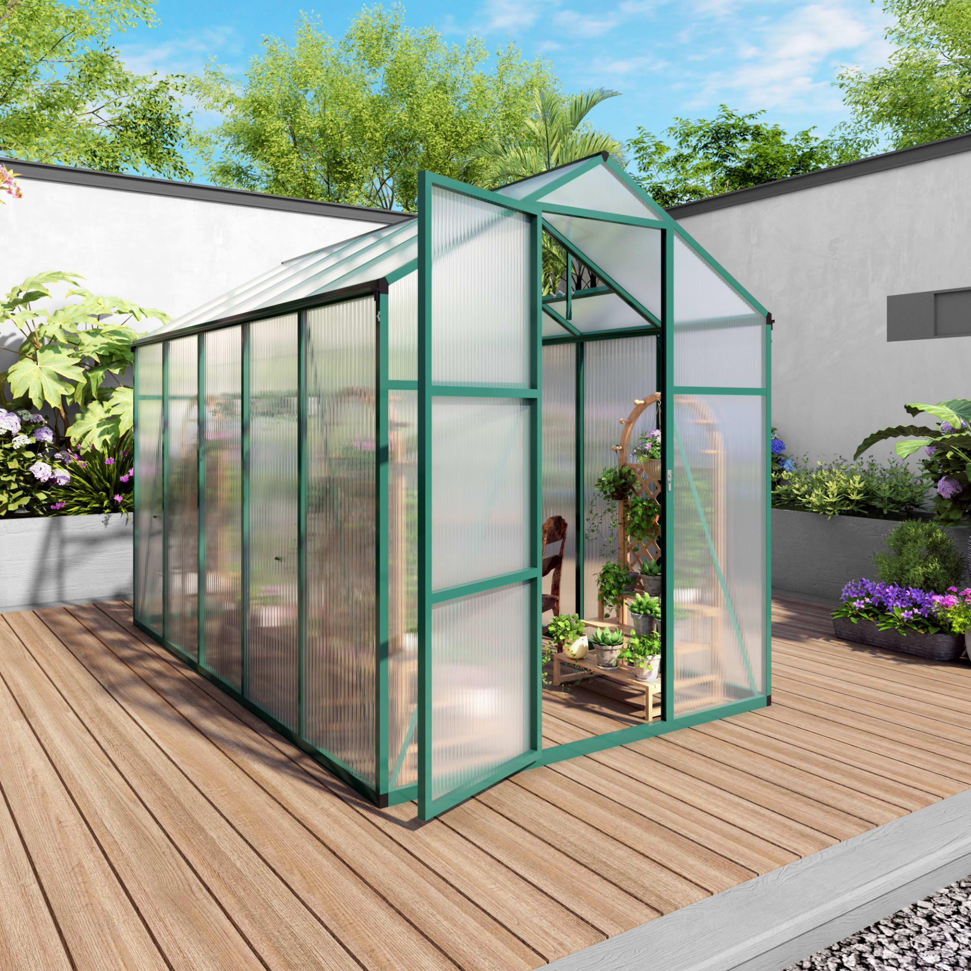 Newly Marketed Gain Height Windproofaluminum Greenhouse 6x10 FT Polycarbonate Greenhouse Raised Base And Anchor Aluminum Heavy Duty Walk-in Greenhouses For Outdoor Backyard In All Season view 4