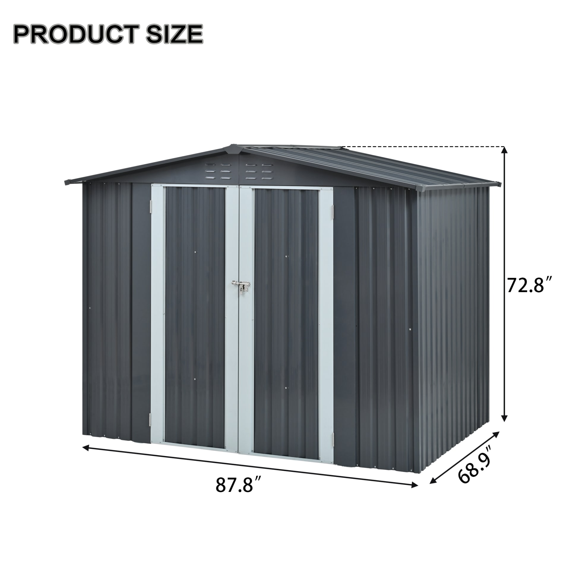 Metal Storage Shed With Double Doors, Heavy-Duty Galvanized Steel Outdoor Garden Shed For Tools, Lawn Equipment, And Yard Storage 72.8Hx68.9Dx87.8W view 5