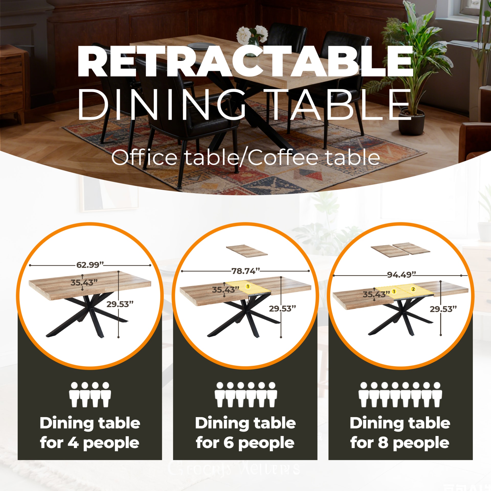 Extendable Table ,DINING TABLE,OFFICE TABLE,COFFEE TABLE,240 200 160x90x75cm,walnut Color