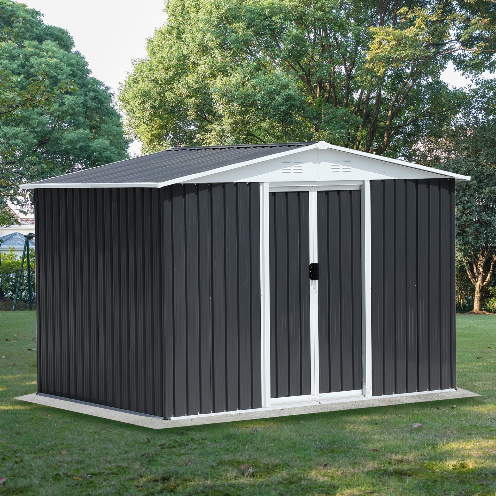 8x6 Feet Roof Dark Grey Aluminum Alloy Frame  Garden Shed With Sliding Door view 2