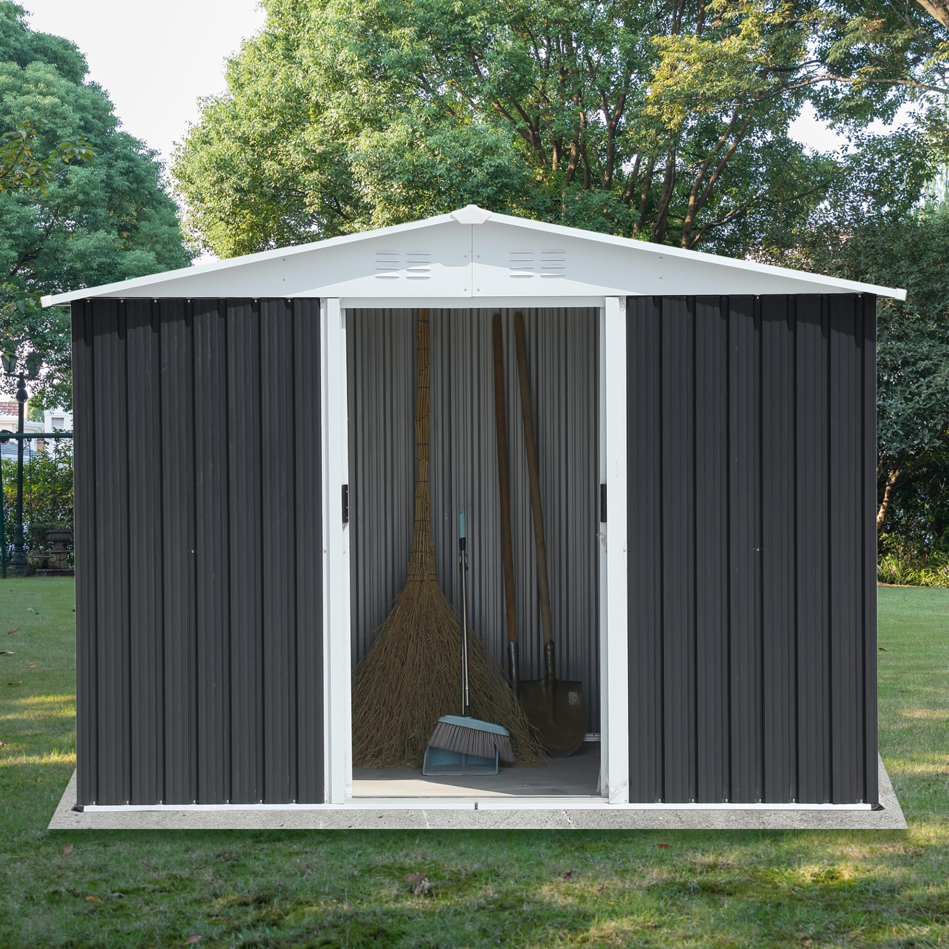 8x6 Feet Roof Dark Grey Aluminum Alloy Frame  Garden Shed With Sliding Door view 4