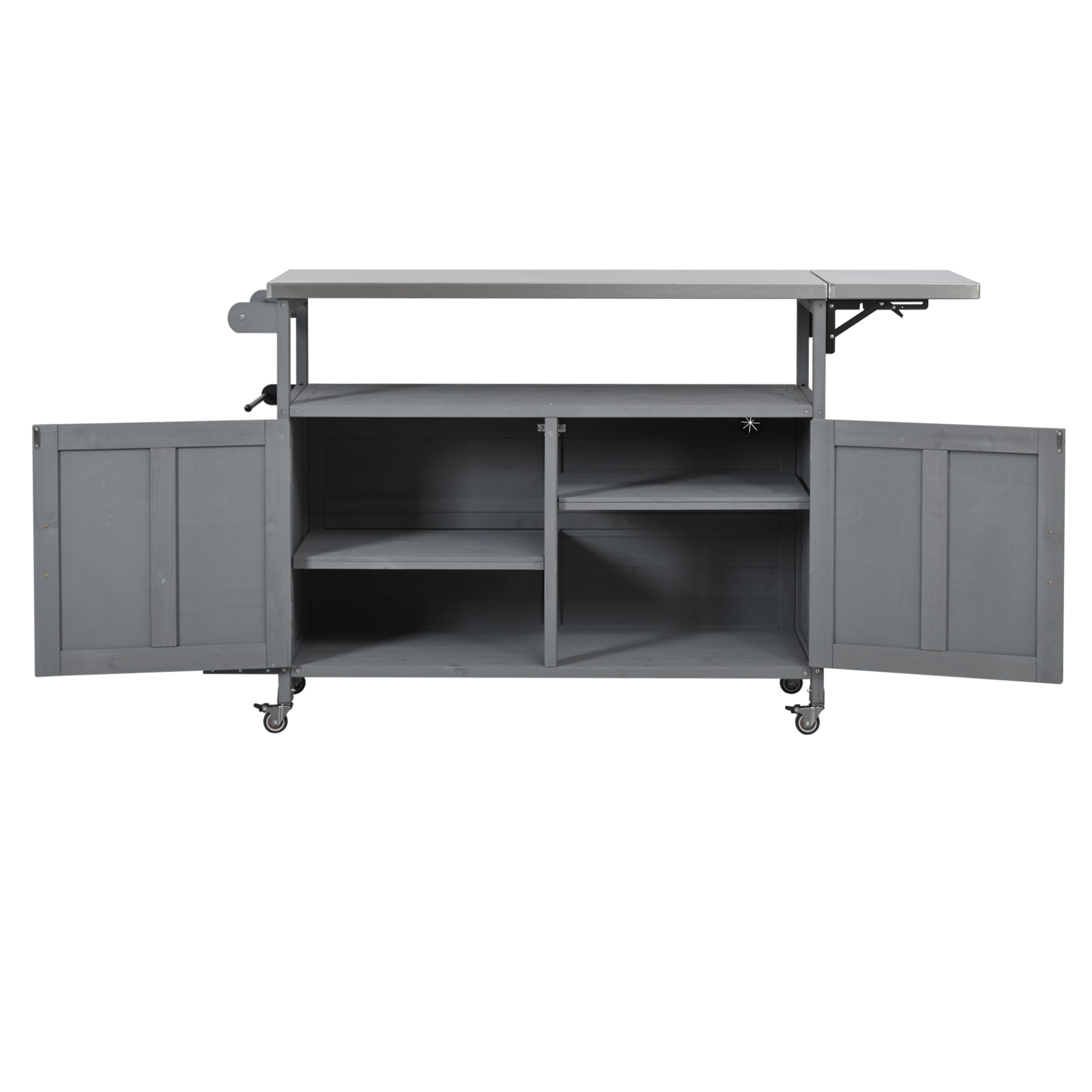 Foldable Outdoor Kitchen Island Patio Mobile Kitchen Cart Portable Outdoor Cooking Island With Lockable Wheels, Storage Cabinet And Towel Rack For Patio And Outdoor, Grey view 3
