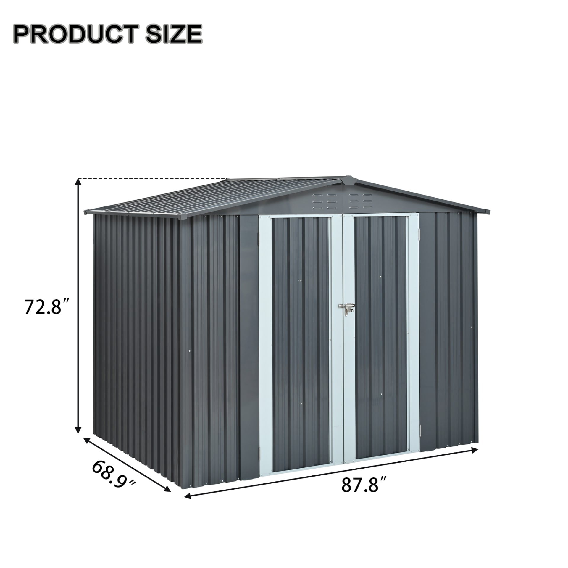 Metal Storage Shed With Double Doors, Heavy-Duty Galvanized Steel Outdoor Garden Shed For Tools, Lawn Equipment, And Yard Storage 72.8Hx68.9Dx87.8W view 4