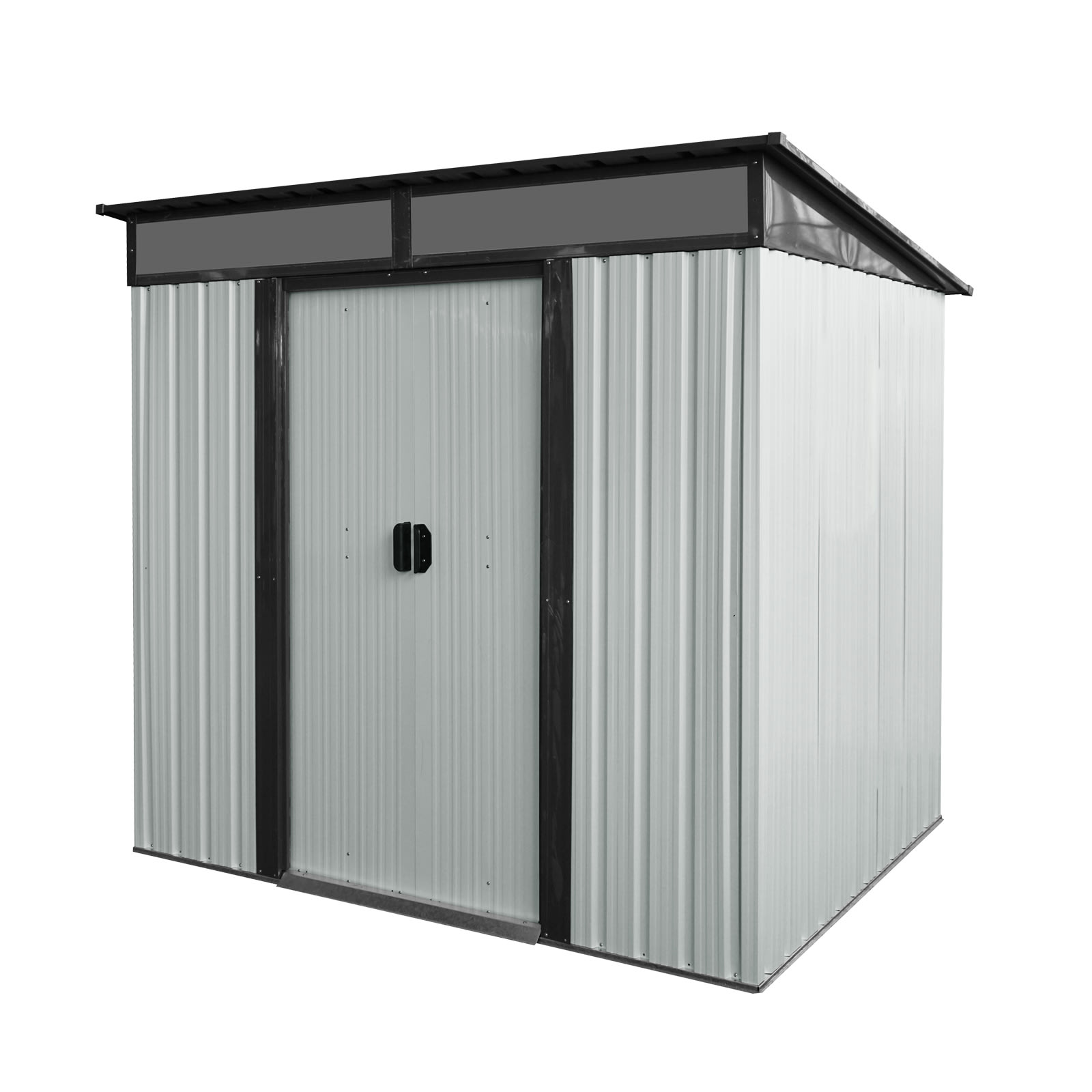 6ft X 5ft Outdoor Metal Storage Shed With Lockable Sliding Doors And Transparent Plate For Garden, Lawn White And Black view 5