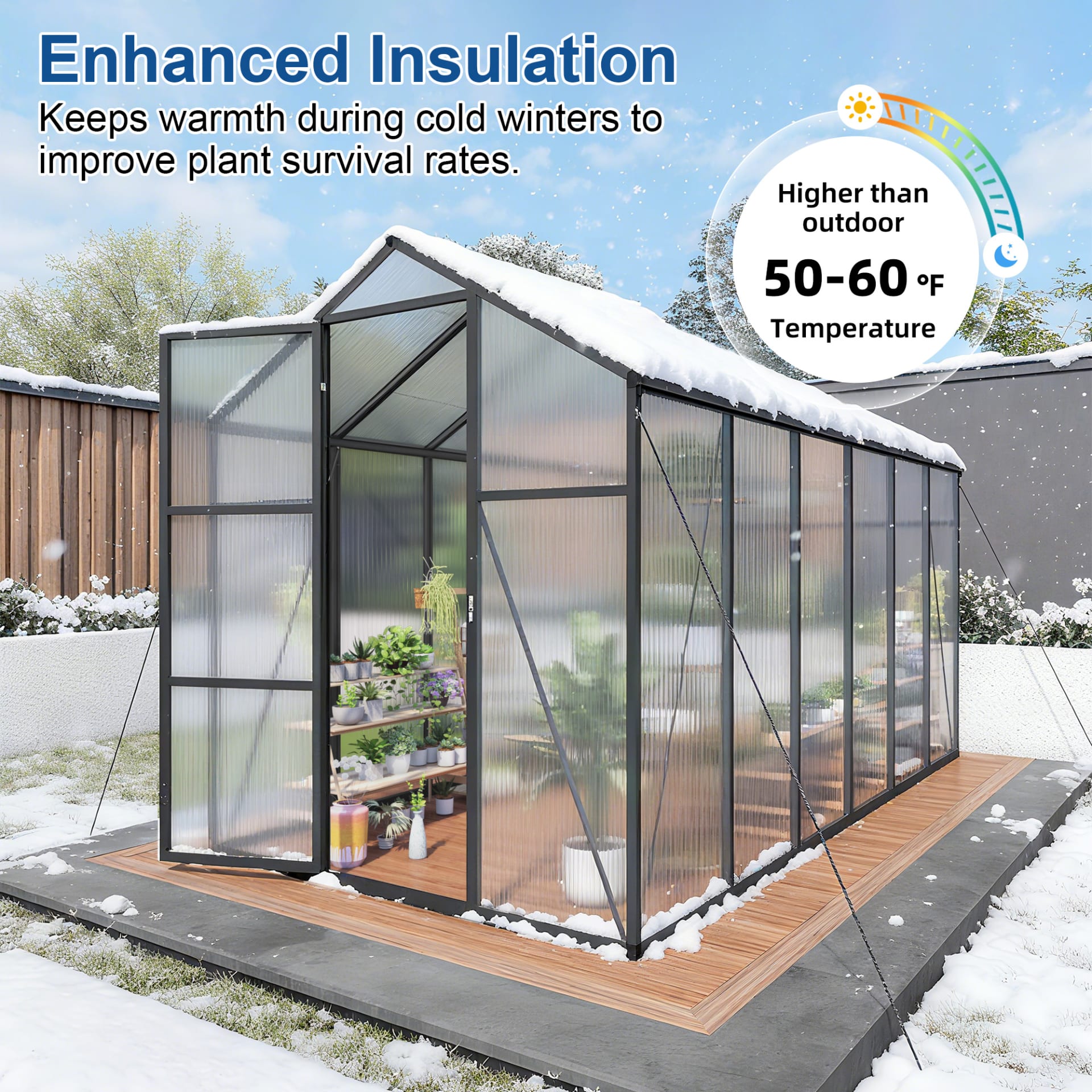 6x12FT Walk-in Outdoor Greenhouse - Polycarbonate Garden Greenhouse With Sturdy Aluminum Frame, Adjustable Vents, Lockable Door & UV Protection For Backyard view 5
