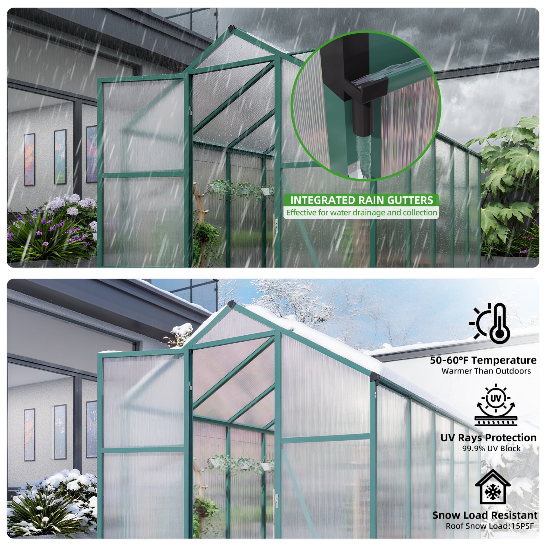 Newly Marketed Gain Height Windproofaluminum Greenhouse 6x10 FT Polycarbonate Greenhouse Raised Base And Anchor Aluminum Heavy Duty Walk-in Greenhouses For Outdoor Backyard In All Season view 3