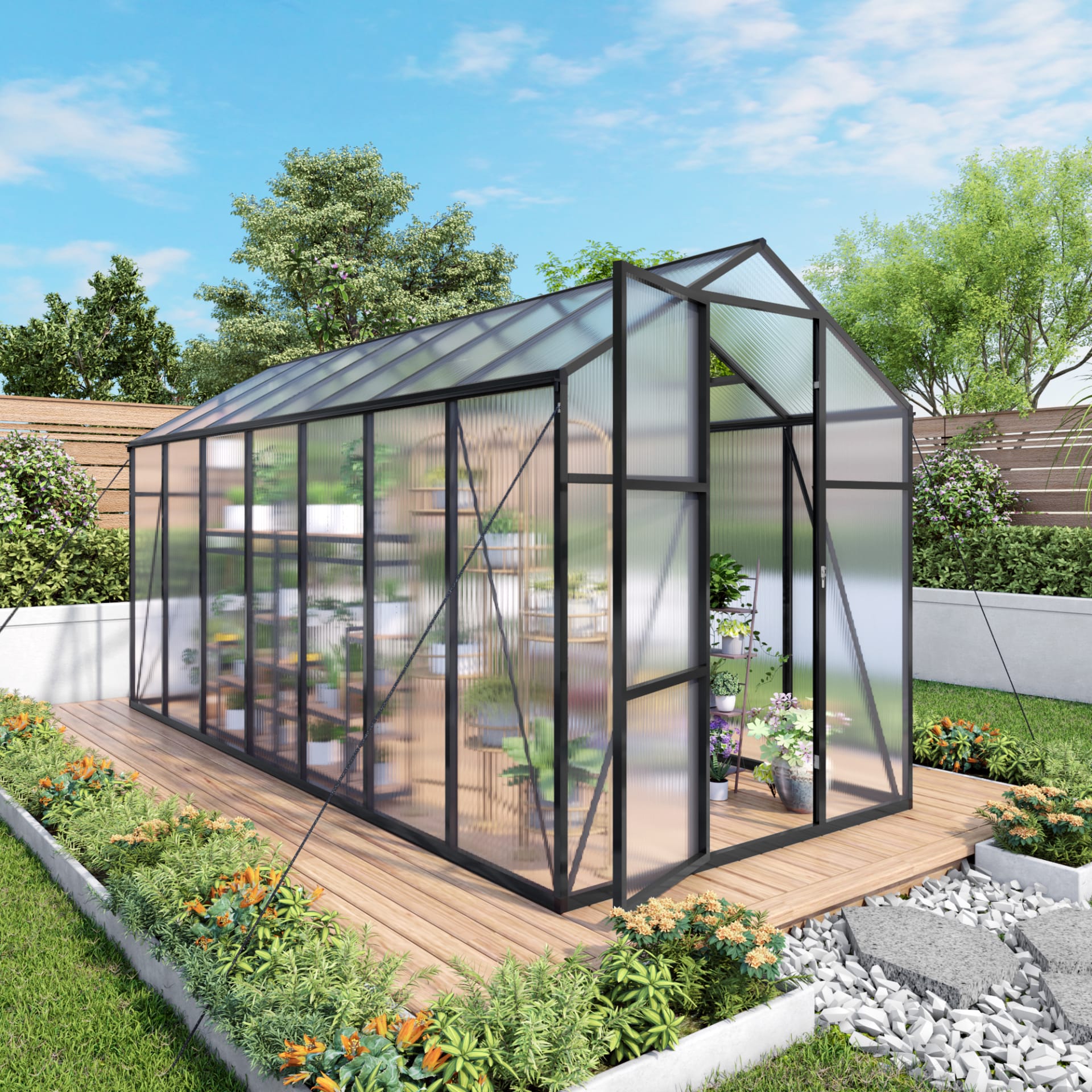 6x14FT Walk-in Outdoor Greenhouse - Polycarbonate Garden Greenhouse With Sturdy Aluminum Frame, Adjustable Vents, Lockable Door & UV Protection For Backyard view 2