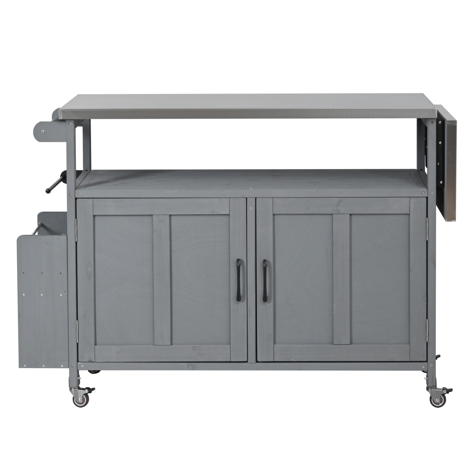 Foldable Outdoor Kitchen Island Patio Mobile Kitchen Cart Portable Outdoor Cooking Island With Lockable Wheels, Storage Cabinet And Towel Rack For Patio And Outdoor, Grey view 5
