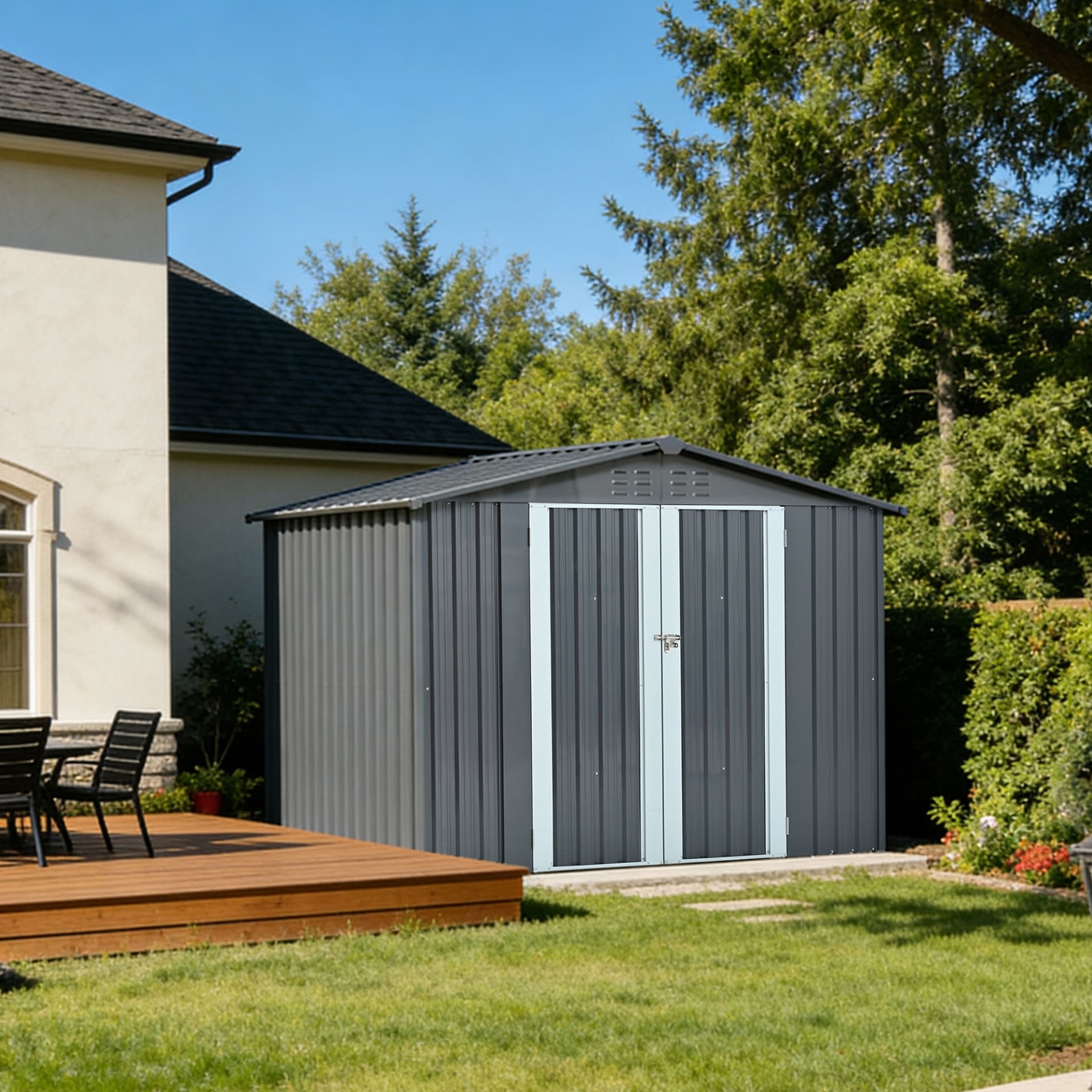 Metal Storage Shed With Double Doors, Heavy-Duty Galvanized Steel Outdoor Garden Shed For Tools, Lawn Equipment, And Yard Storage 72.8Hx68.9Dx87.8W view 3