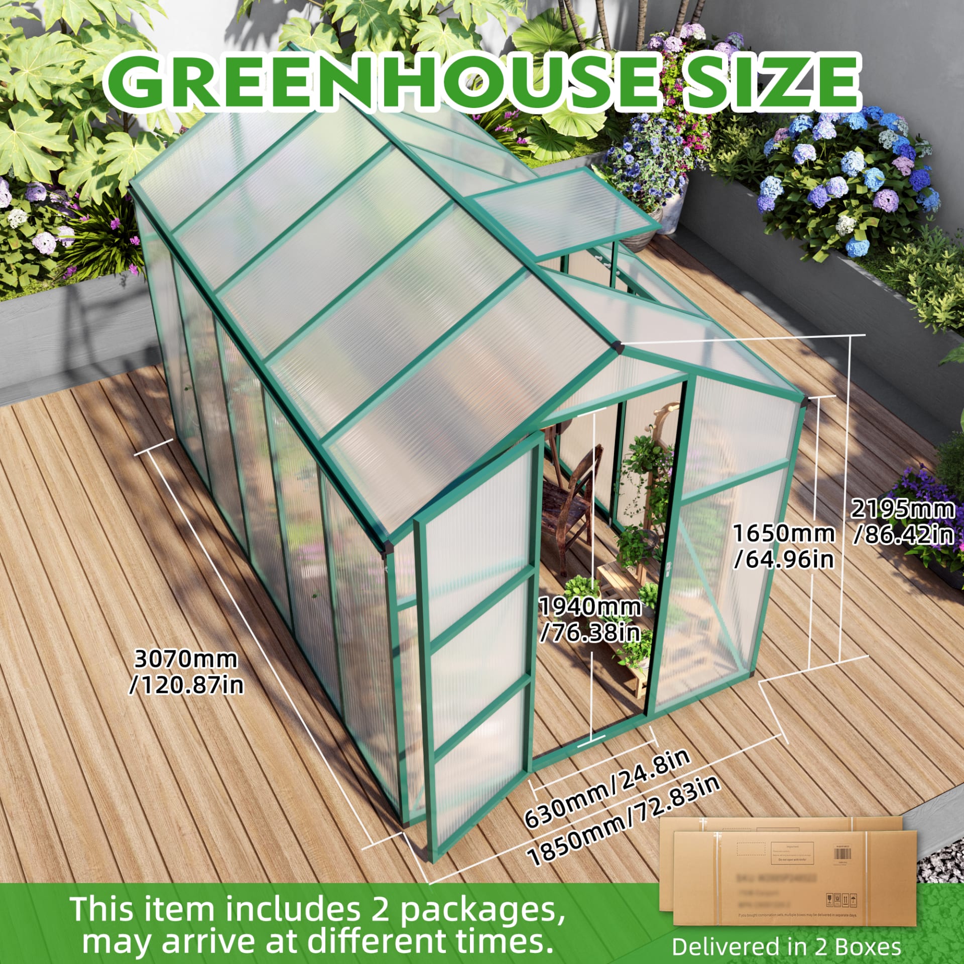 Newly Marketed Gain Height Windproofaluminum Greenhouse 6x10 FT Polycarbonate Greenhouse Raised Base And Anchor Aluminum Heavy Duty Walk-in Greenhouses For Outdoor Backyard In All Season view 2