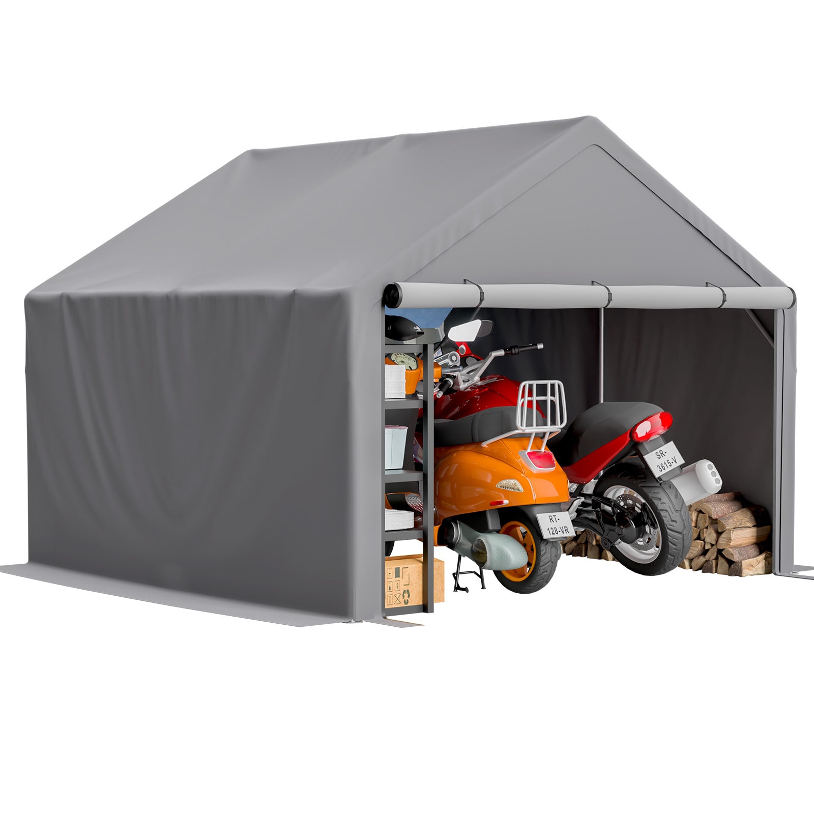 10x10ft Outdoor Storage Shed, All-Weather Garden Shelter With Waterproof UV-Resistant Cover, Multi-Functional Utility Cabin For Bicycle, Tool, Wood Storage, Easy Assembly