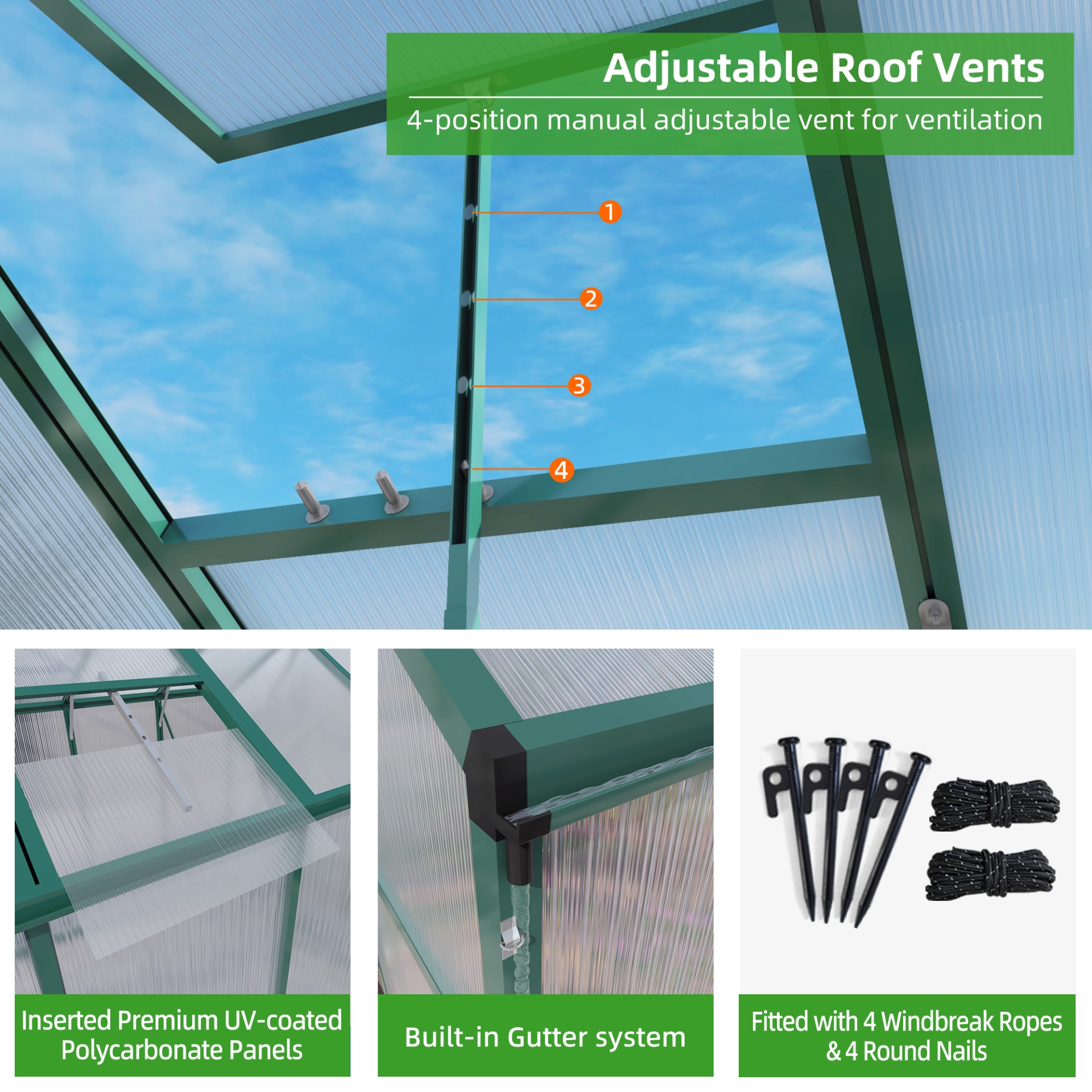 Newly Marketed Gain Height Windproofaluminum Greenhouse 6x10 FT Polycarbonate Greenhouse Raised Base And Anchor Aluminum Heavy Duty Walk-in Greenhouses For Outdoor Backyard In All Season view 1