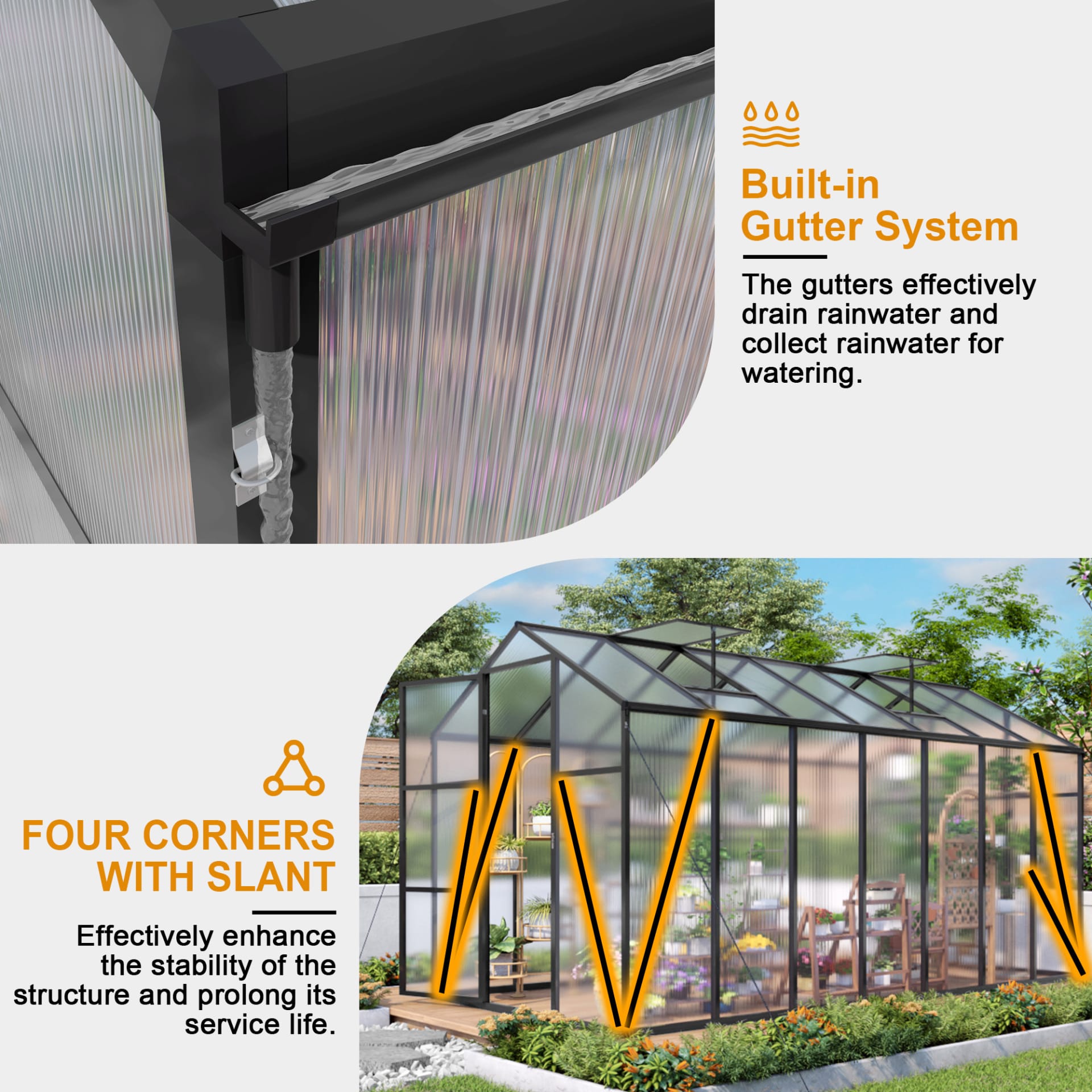 6x14FT Walk-in Outdoor Greenhouse - Polycarbonate Garden Greenhouse With Sturdy Aluminum Frame, Adjustable Vents, Lockable Door & UV Protection For Backyard view 5