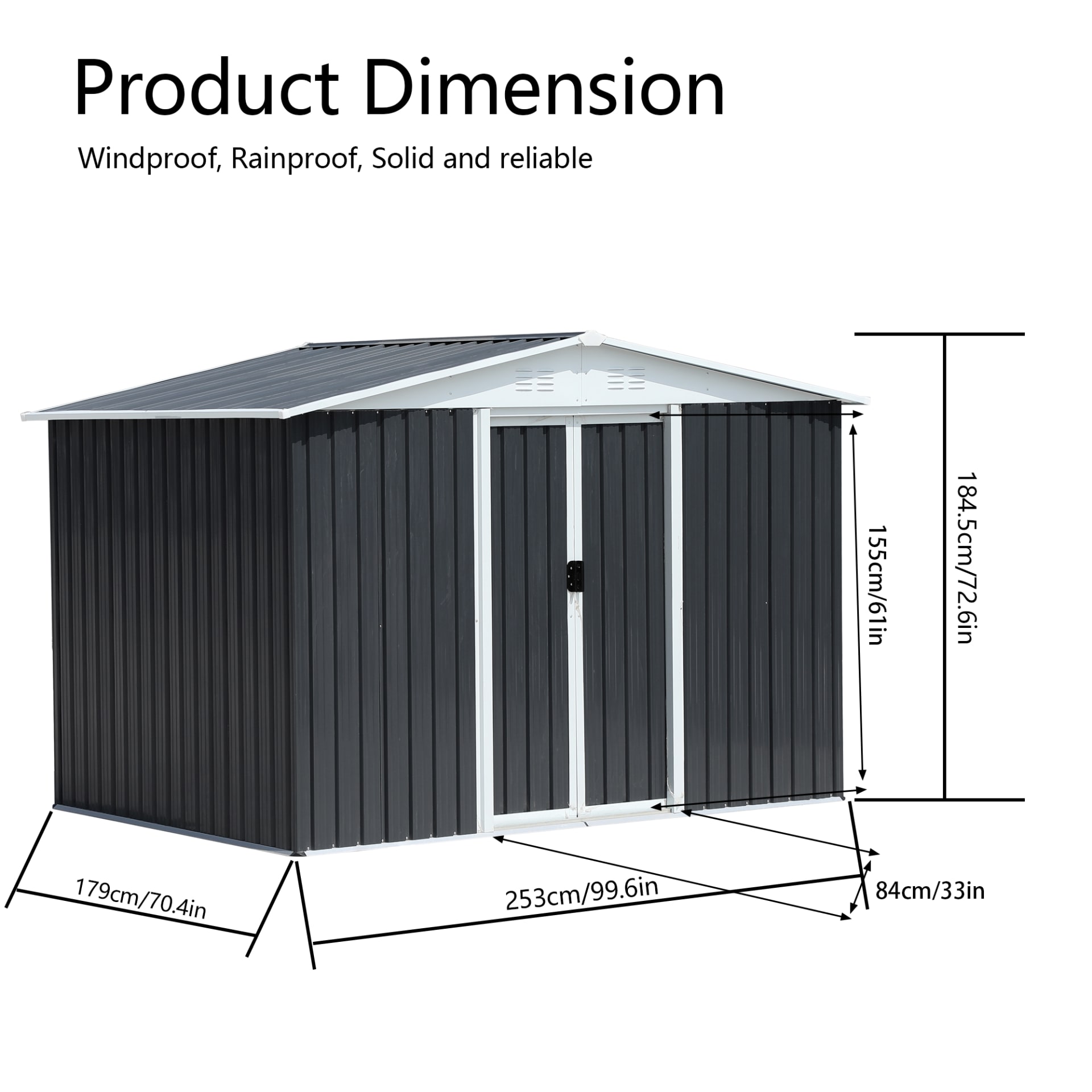 8x6 Feet Roof Dark Grey Aluminum Alloy Frame  Garden Shed With Sliding Door view 3
