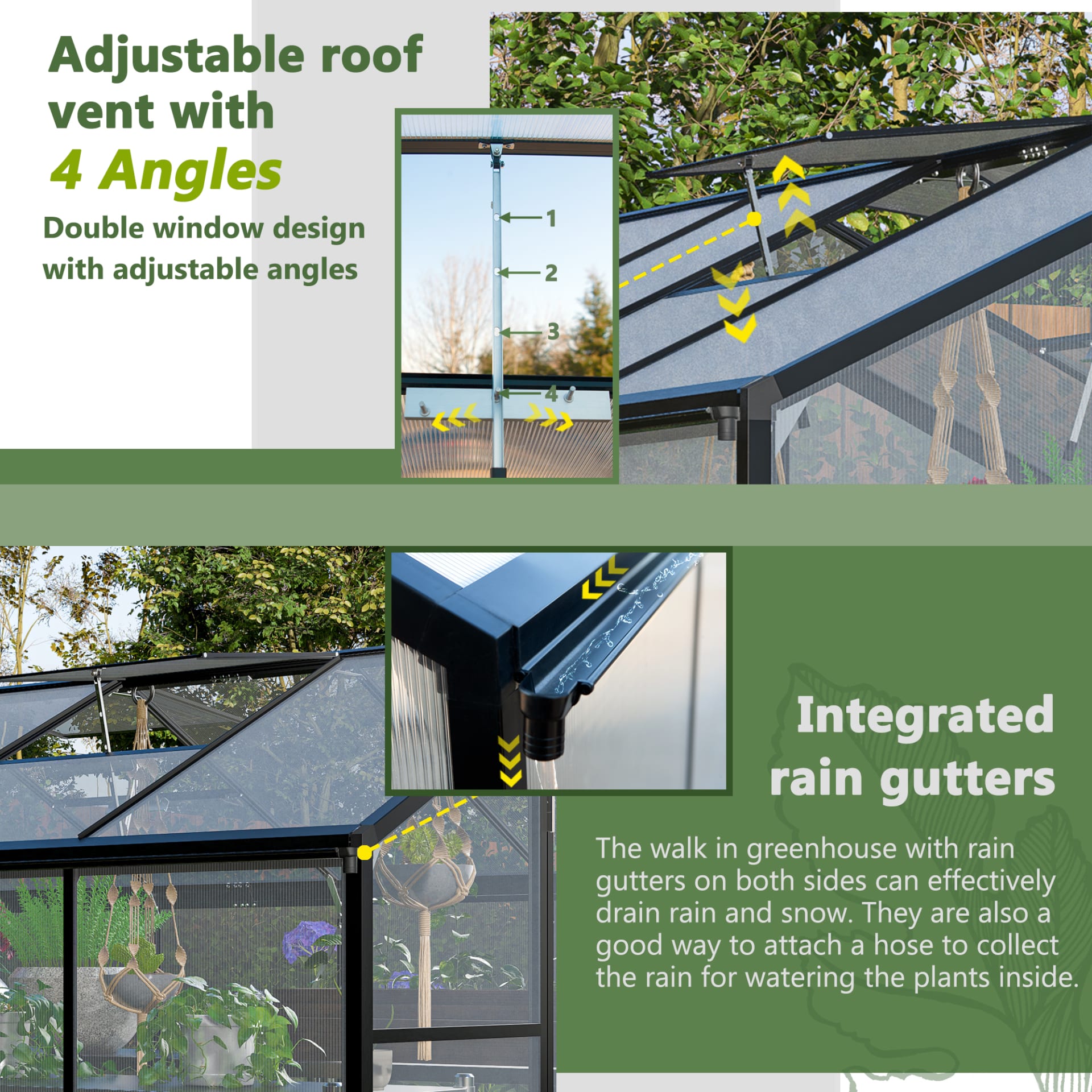 6x8 FT Greenhouse For Outdoors, Polycarbonate Greenhouse With Quick Setup Structure And Roof Vent, Aluminum Large Walk-in Greenhouse For Outside Garden Backyard, Black view 5