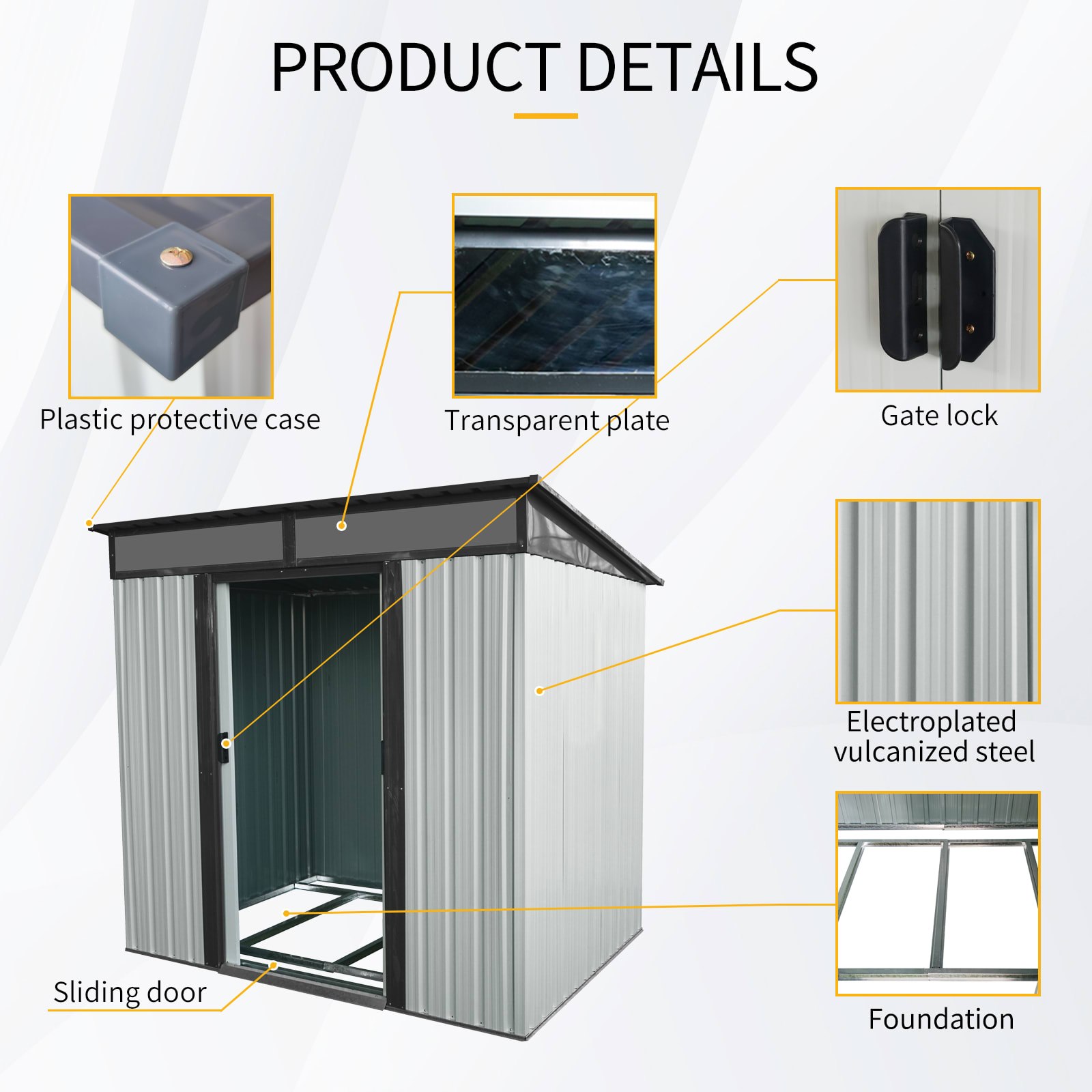 6ft X 5ft Outdoor Metal Storage Shed With Lockable Sliding Doors And Transparent Plate For Garden, Lawn White And Black view 2