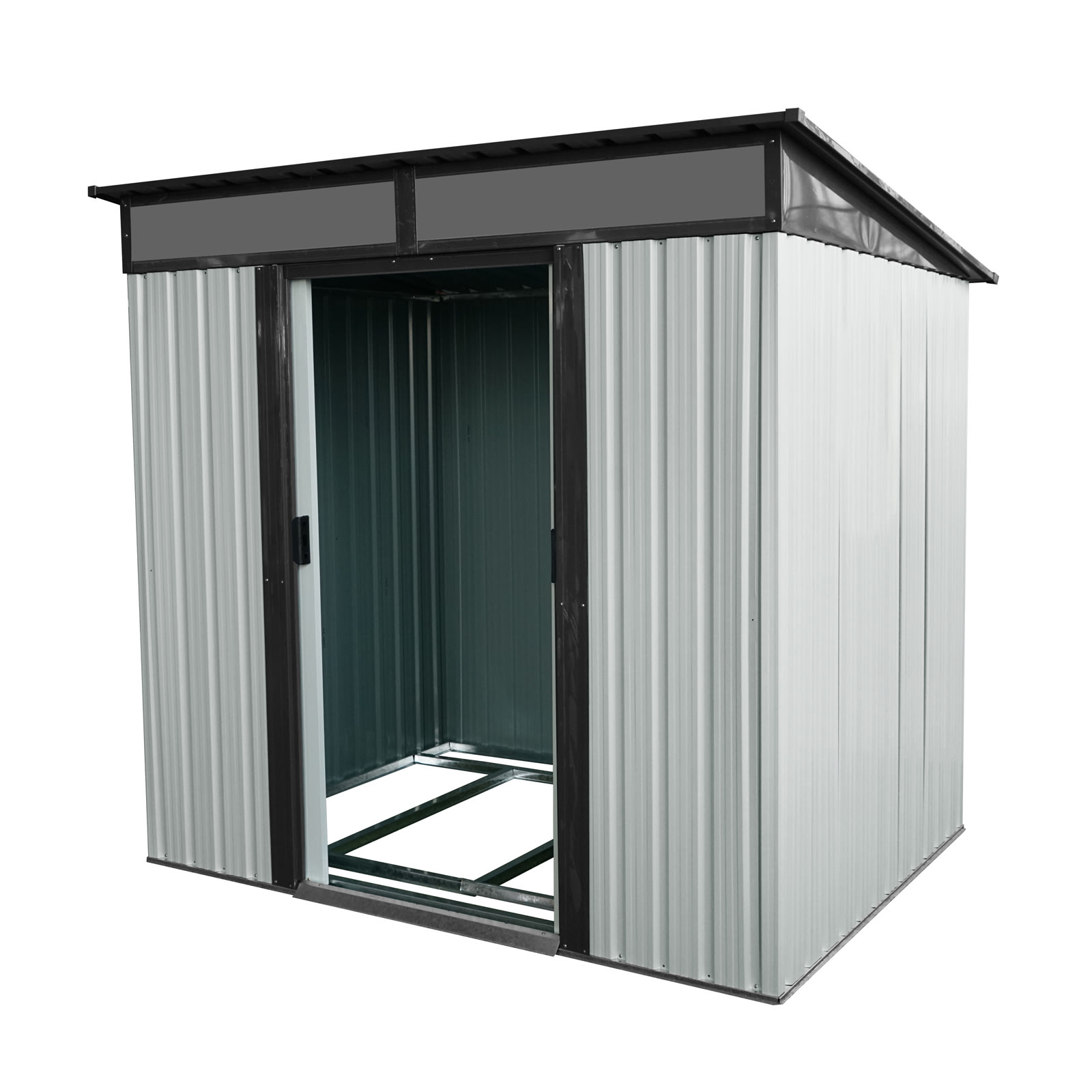 6ft X 5ft Outdoor Metal Storage Shed With Lockable Sliding Doors And Transparent Plate For Garden, Lawn White And Black view 4