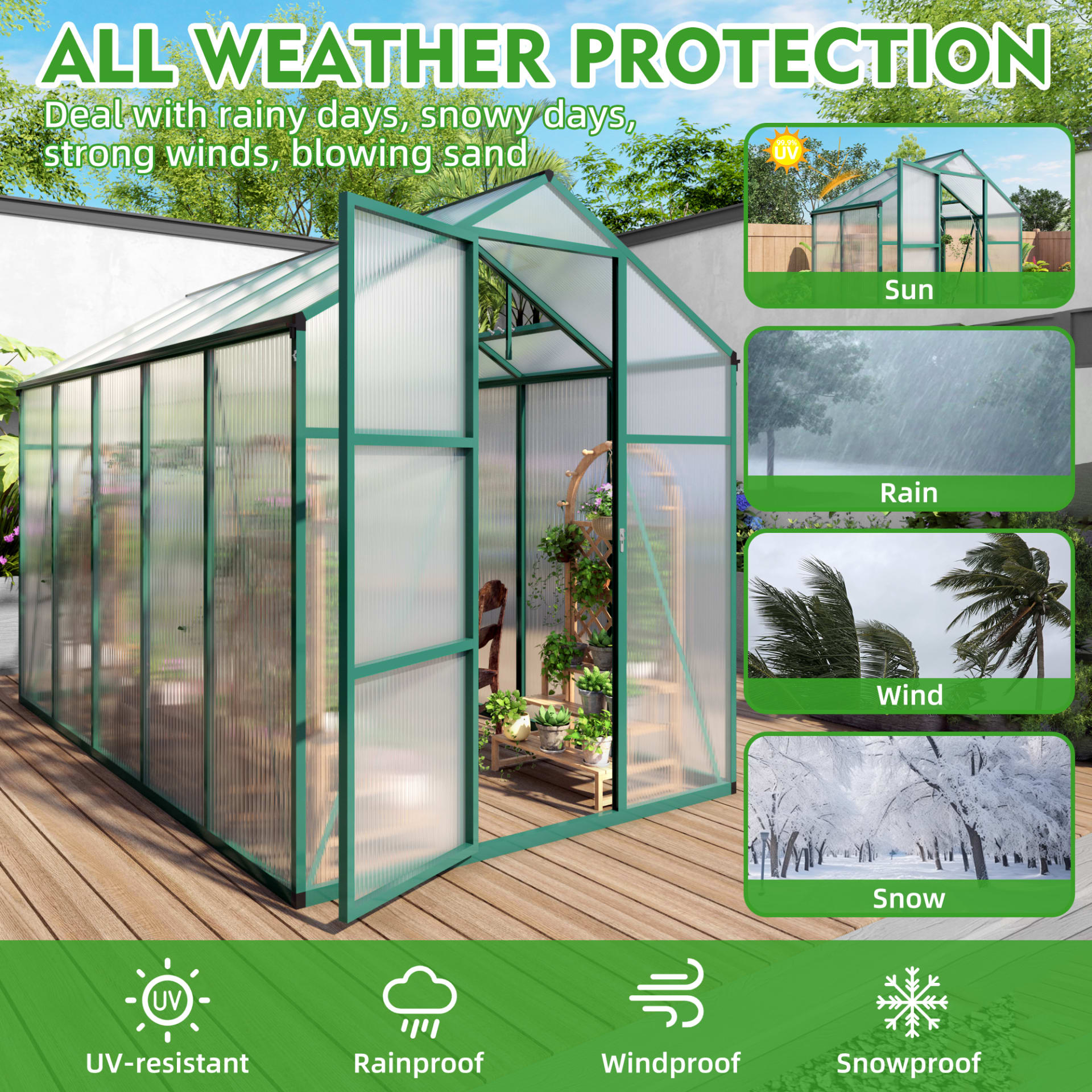 Newly Marketed Gain Height Windproofaluminum Greenhouse 6x10 FT Polycarbonate Greenhouse Raised Base And Anchor Aluminum Heavy Duty Walk-in Greenhouses For Outdoor Backyard In All Season view 5