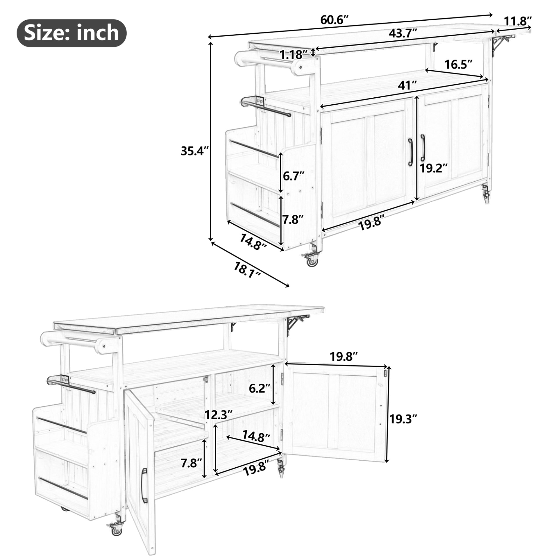 Foldable Outdoor Kitchen Island Patio Mobile Kitchen Cart Portable Outdoor Cooking Island With Lockable Wheels, Storage Cabinet And Towel Rack For Patio And Outdoor, Grey view 1