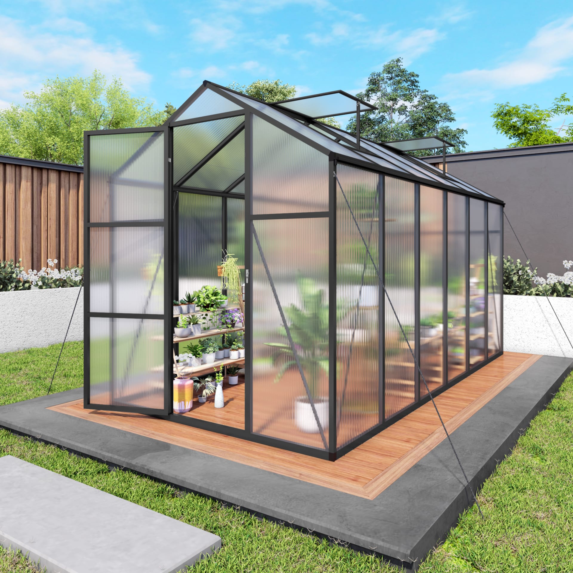 6x12FT Walk-in Outdoor Greenhouse - Polycarbonate Garden Greenhouse With Sturdy Aluminum Frame, Adjustable Vents, Lockable Door & UV Protection For Backyard view 4