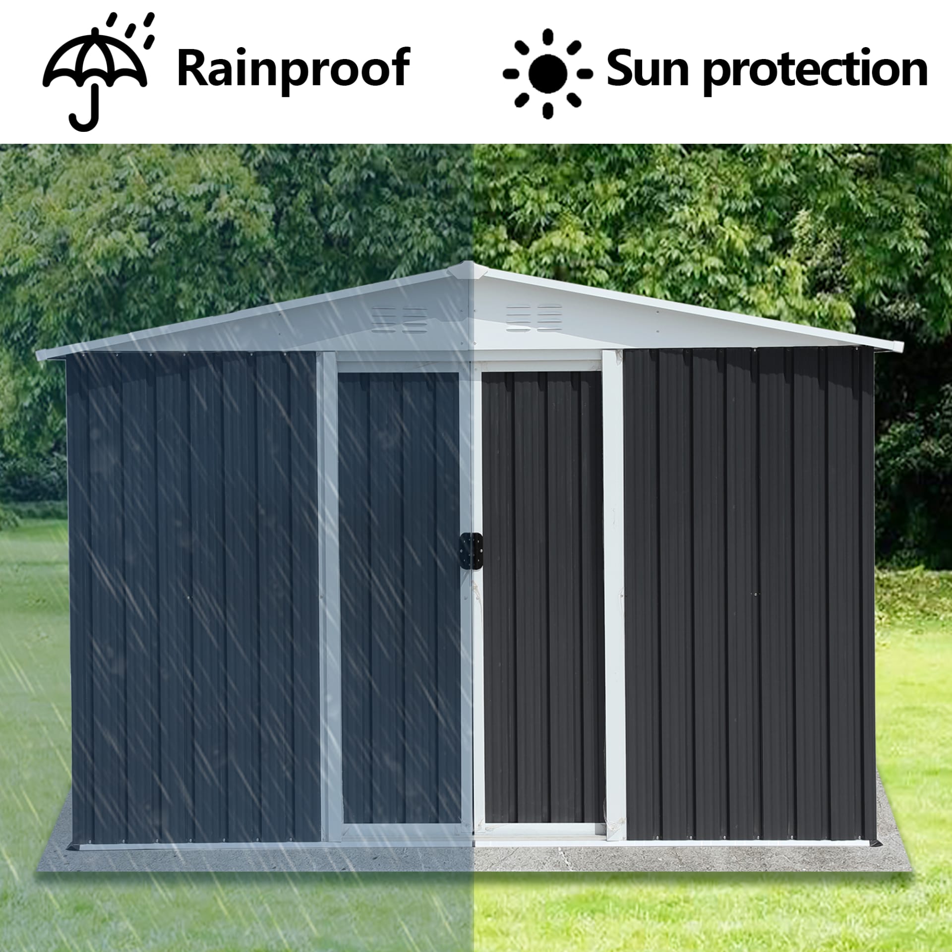 8x6 Feet Roof Dark Grey Aluminum Alloy Frame  Garden Shed With Sliding Door view 5