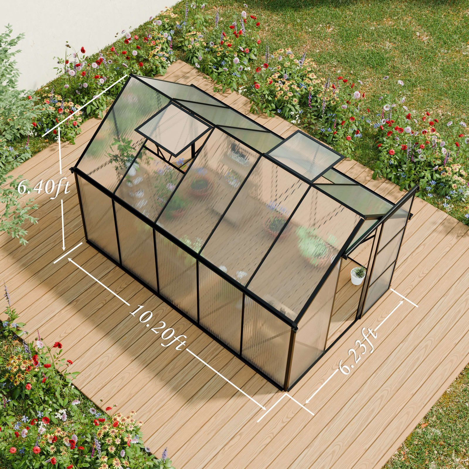 6x10 FT Polycarbonate Greenhouse Raised Base And Anchor Aluminum Heavy Duty Walk-in Greenhouses For Outdoor Backyard In All Season view 2