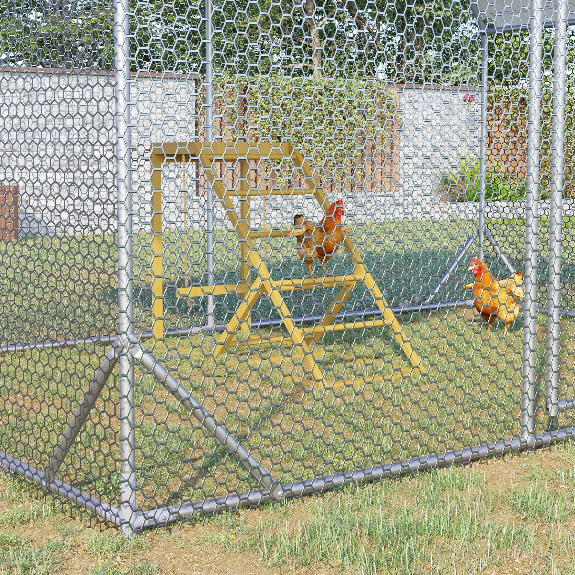 PawHut Chicken Activity Play For Healthy & Happy Animals, Swing Set With Chicken Perches & Hen Ladder, Chicken Coop Toy, Yellow view 5