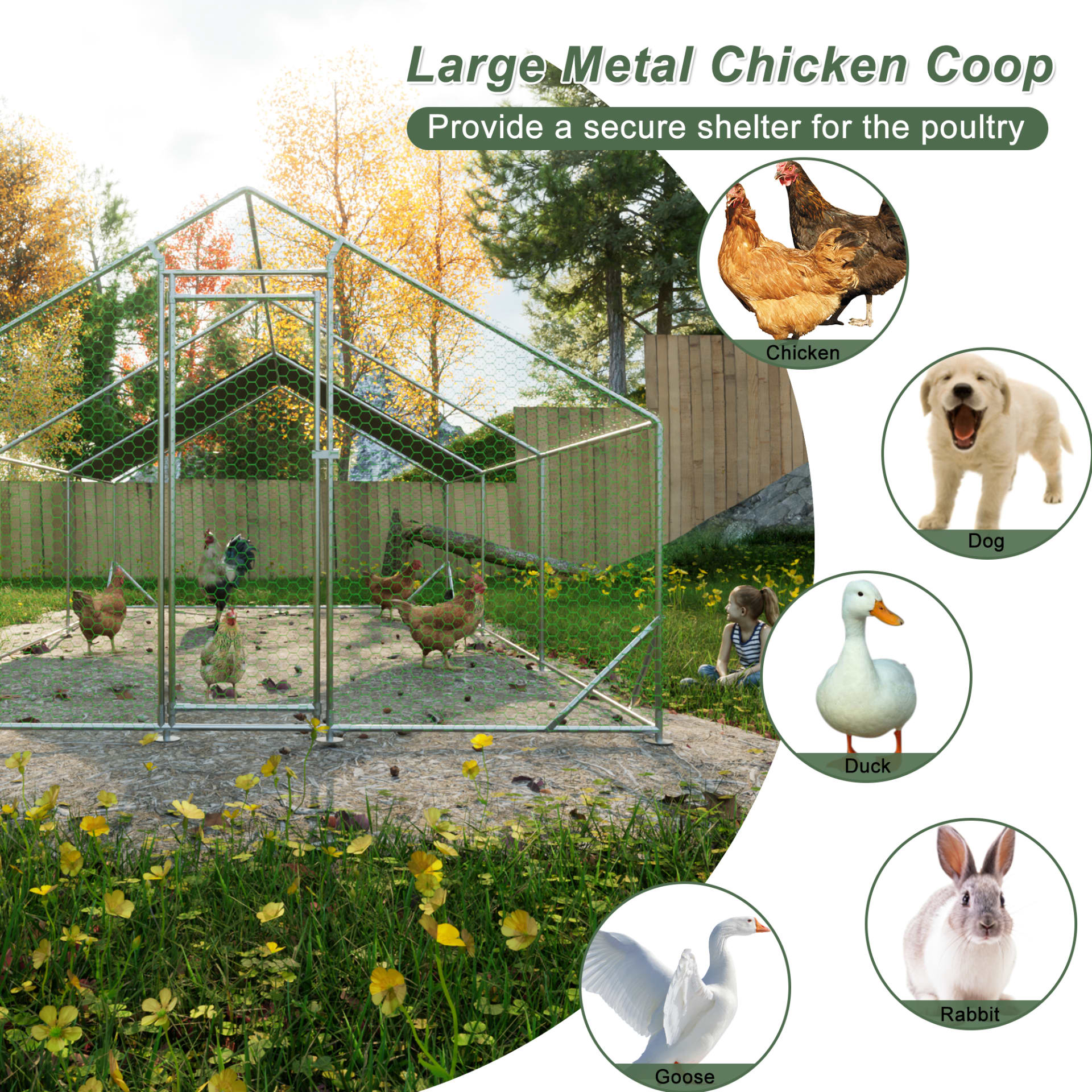 Large Metal Chicken Coop, Walk-in Chicken Run,Galvanized Wire Poultry Chicken Hen Pen Cage, Rabbits Duck Cages With Waterproof And Anti-Ultraviolet Cover For Outside 10L X 20W X 6.56'H view 3