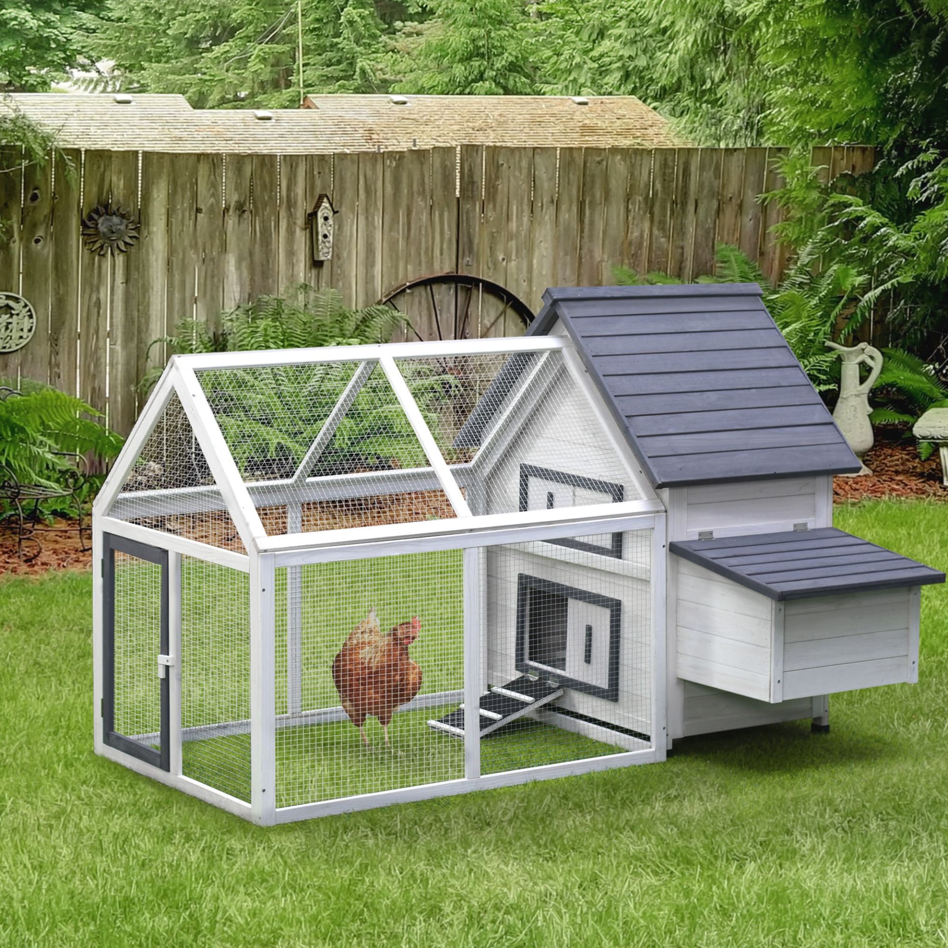 65 Chicken Coop Wooden With Detachable Run, Outdoor Chicken House Poultry Cage Hen With Nesting Box, Removable Tray, Roosting Bars, Ramp, For Garden view 5