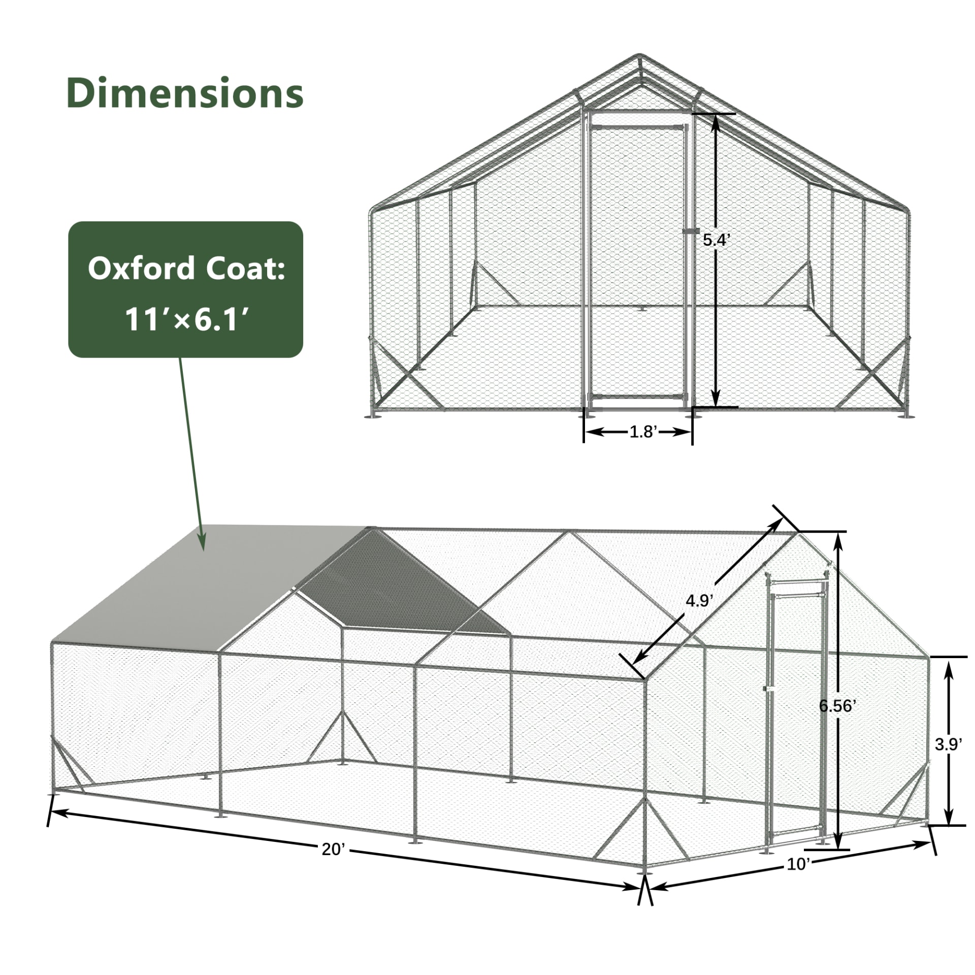 Large Metal Chicken Coop, Walk-in Chicken Run,Galvanized Wire Poultry Chicken Hen Pen Cage, Rabbits Duck Cages With Waterproof And Anti-Ultraviolet Cover For Outside 10L X 20W X 6.56'H view 4