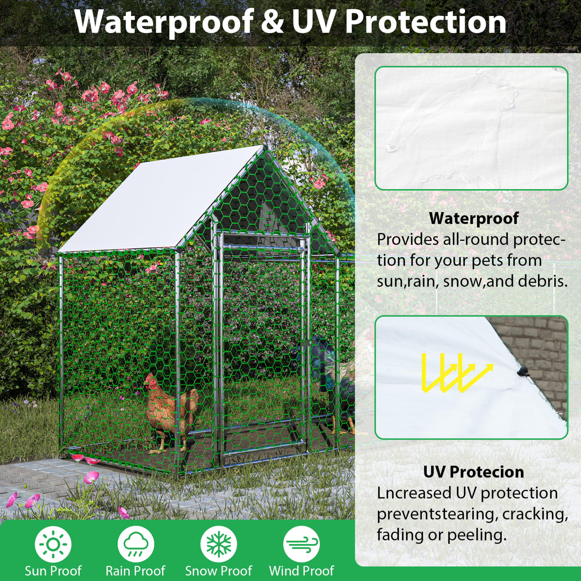 16x3FT Metal Chicken Coop Run Hen House Poultry Habitat Cage W Cover view 5