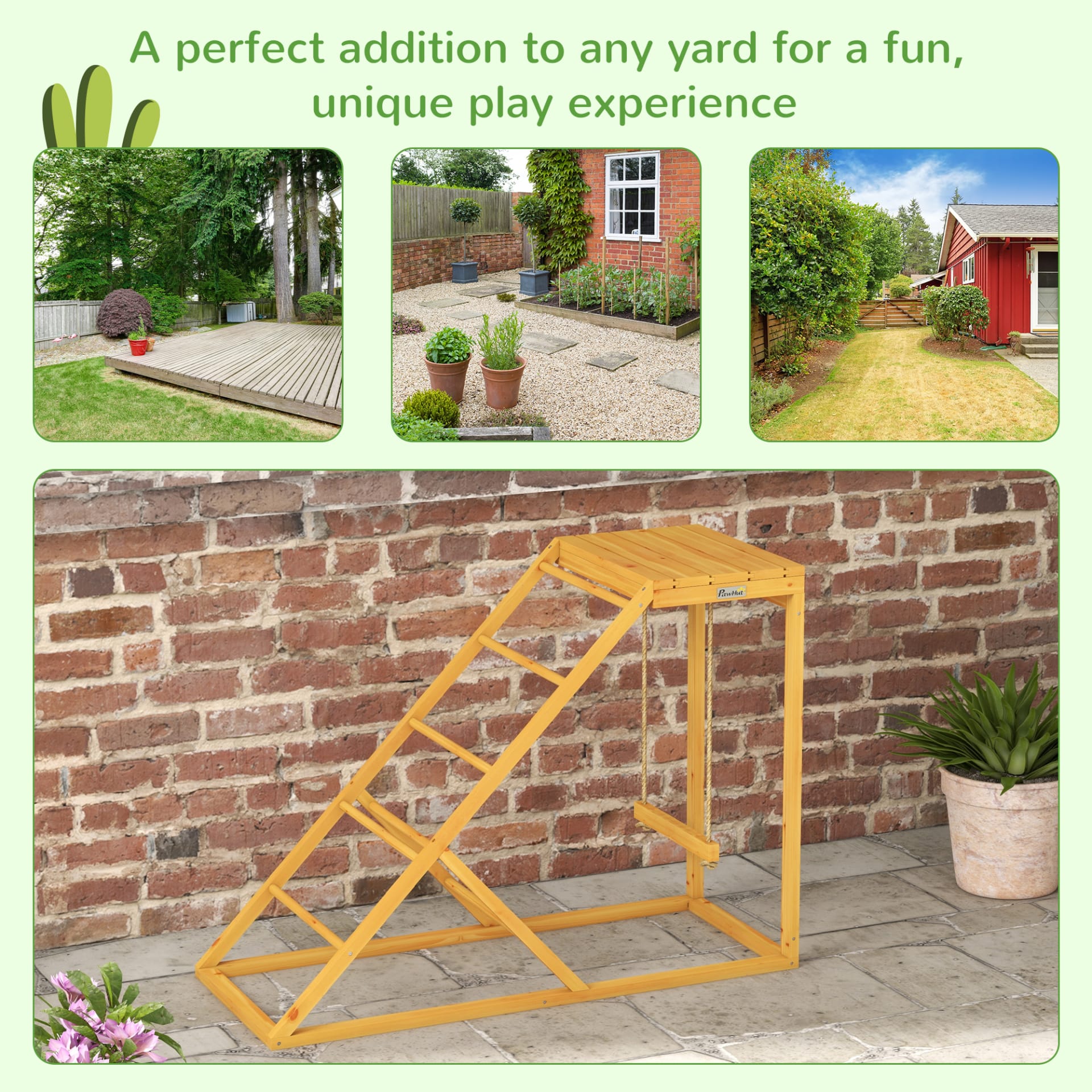 PawHut Chicken Activity Play For Healthy & Happy Animals, Swing Set With Chicken Perches & Hen Ladder, Chicken Coop Toy, Yellow view 2