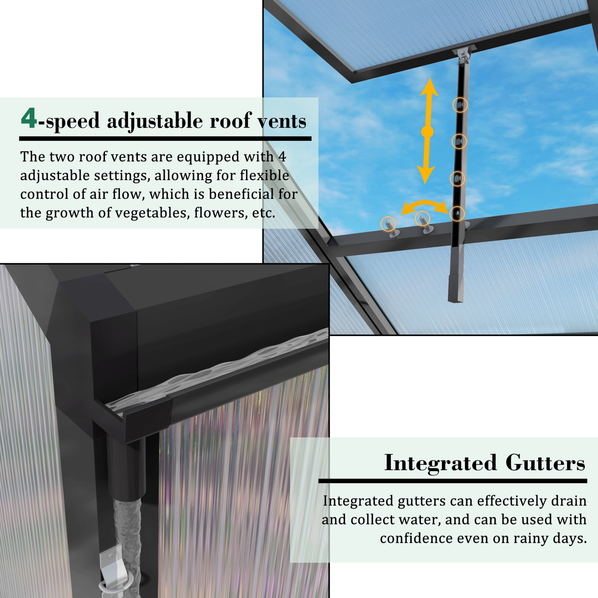 Newly Marketed Gain Height Windproofaluminum Greenhouse 10x12 FT Polycarbonate Greenhouse Raised Base And Anchor Aluminum Heavy Duty Walk-in Greenhouses For Outdoor Backyard In All Season