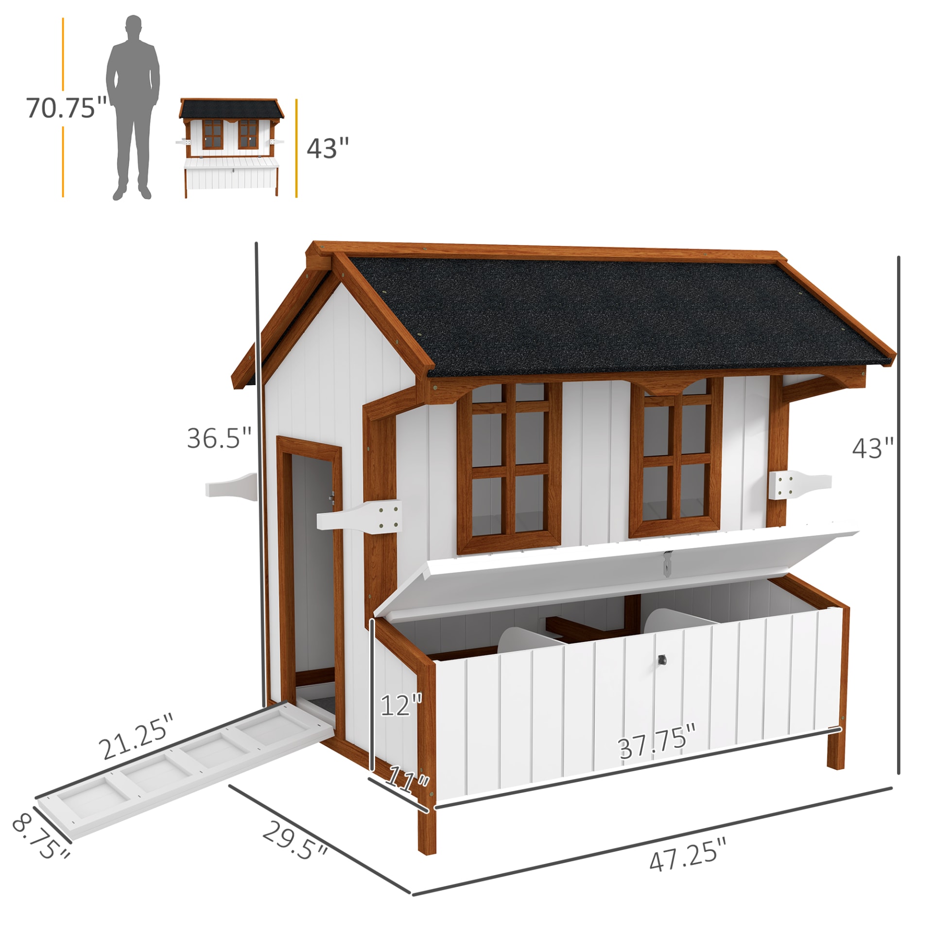 PawHut 47 Chicken Coop Wooden Chicken House Rabbit Hutch Raised Poultry Cage Portable Hen Pen Backyard With Nesting Box And Handles view 5