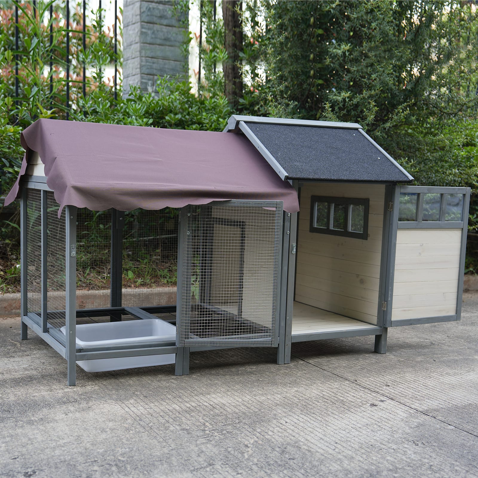 Large Outdoor Chicken Coops, Wooden Chicken Coops With Brooding Boxes, Bird Cages,Can Accommodate 3 To 5 Chickens  Rabbit Cages - Black Waterproof And Sun-protective Felt Roofs Dark Gray Beige view 5