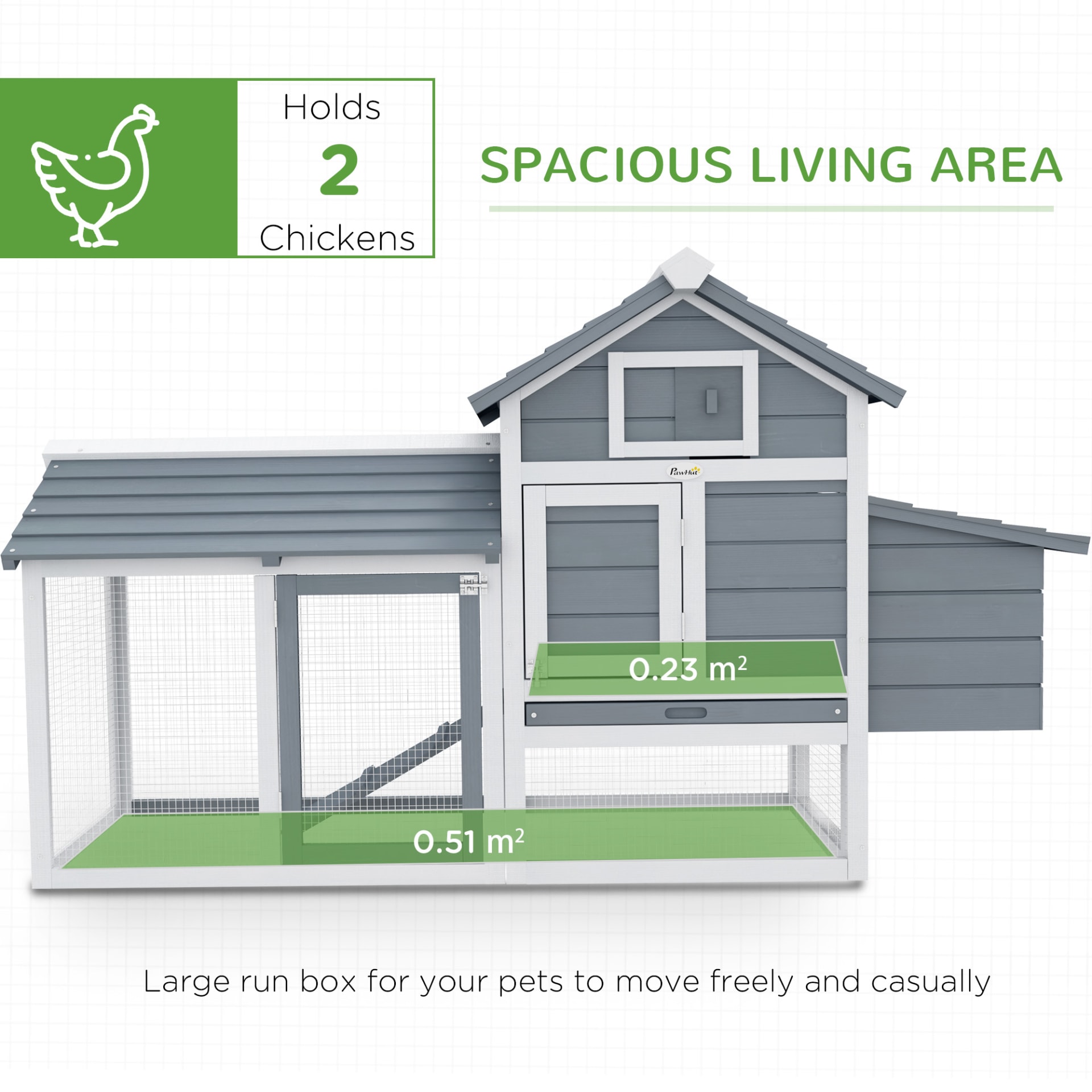 PawHut 59 Small Wooden Chicken Coop Hen House Poultry Cage For Outdoor Backyard With 2 Doors, Nesting Box And Removable Tray, White view 2