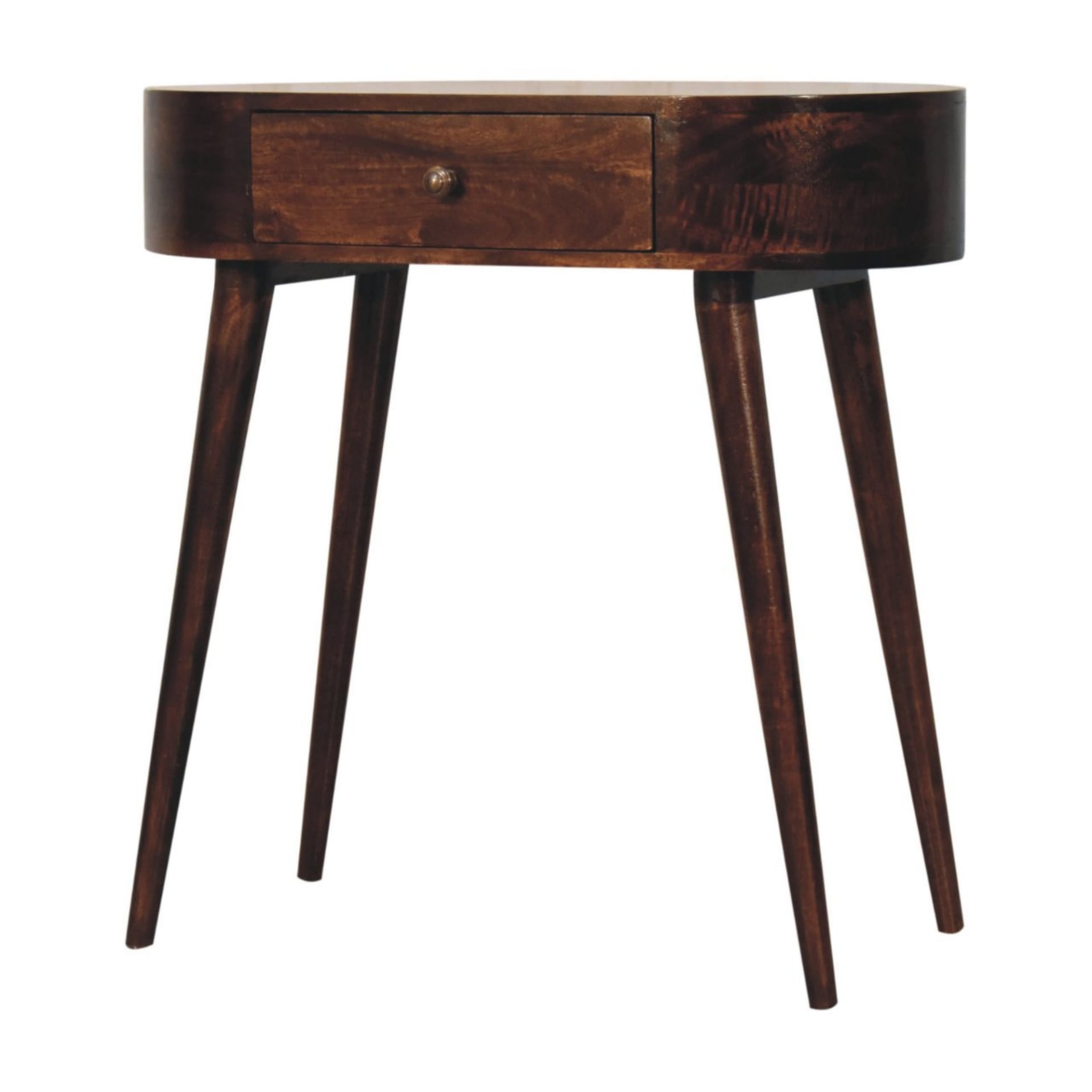 Solid Wood California Walnut Rounded Small Console Table, 1 Drawer, Brown view 5