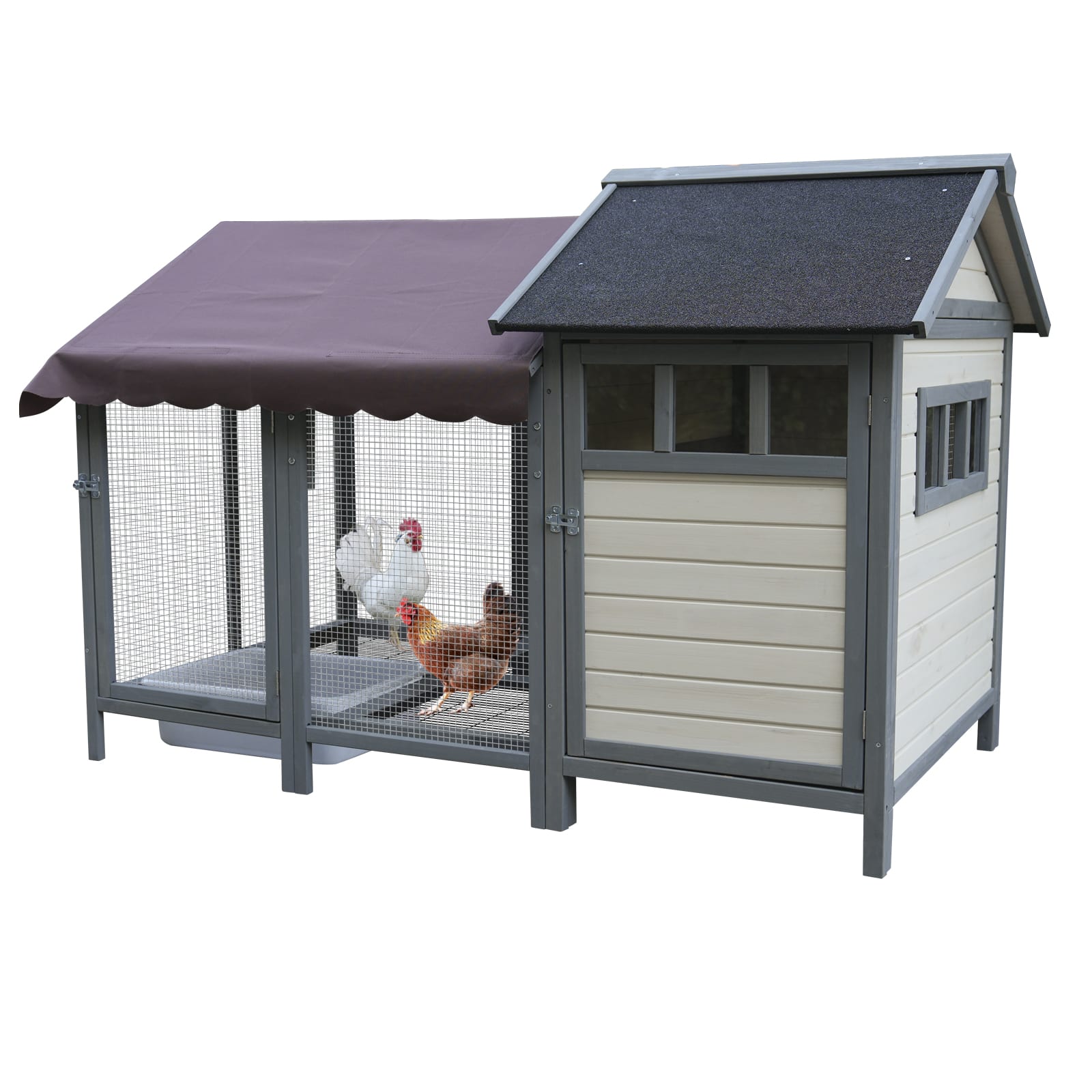 Large Outdoor Chicken Coops, Wooden Chicken Coops With Brooding Boxes, Bird Cages,Can Accommodate 3 To 5 Chickens  Rabbit Cages - Black Waterproof And Sun-protective Felt Roofs Dark Gray Beige view 2