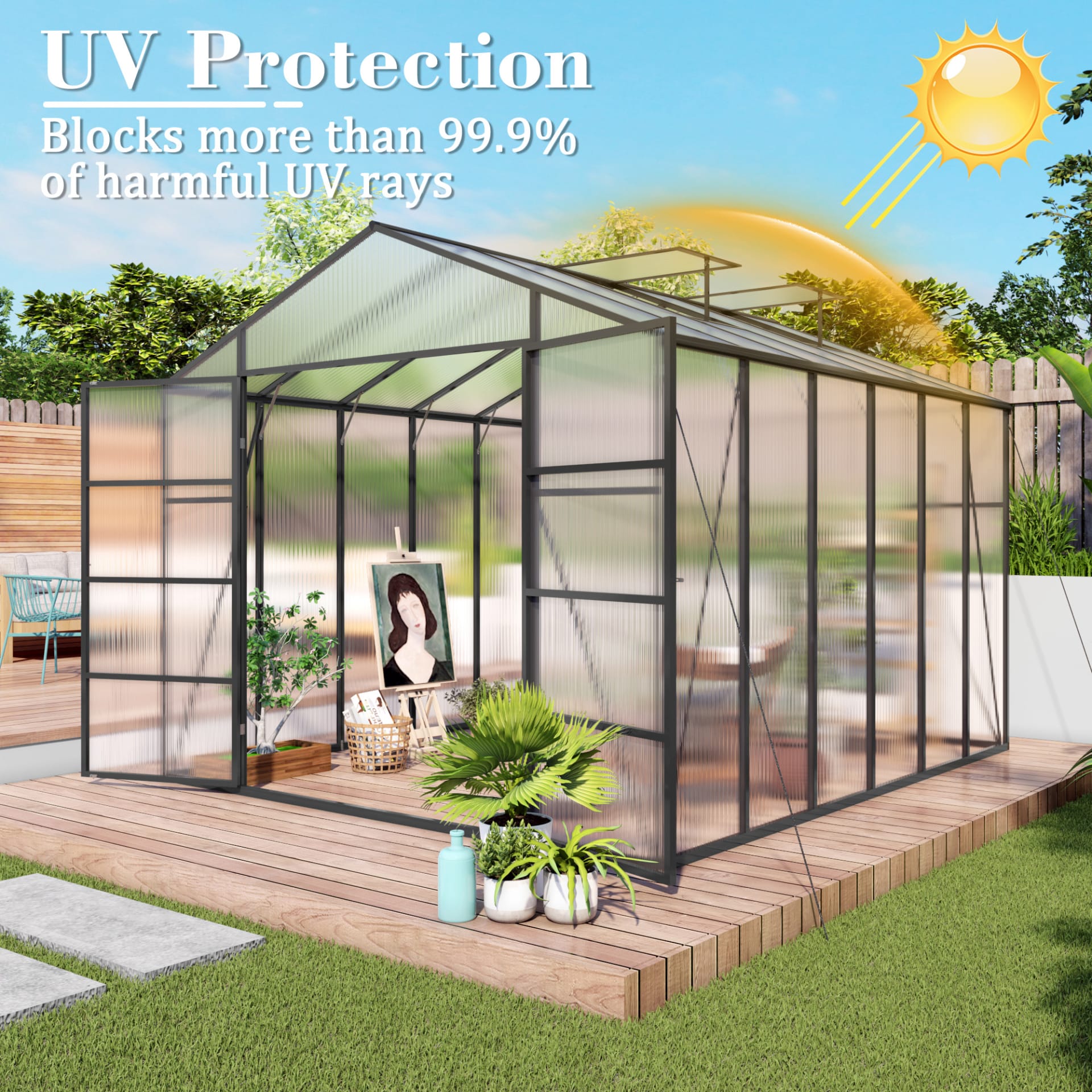 Newly Marketed Gain Height Windproofaluminum Greenhouse 10x12 FT Polycarbonate Greenhouse Raised Base And Anchor Aluminum Heavy Duty Walk-in Greenhouses For Outdoor Backyard In All Season view 3