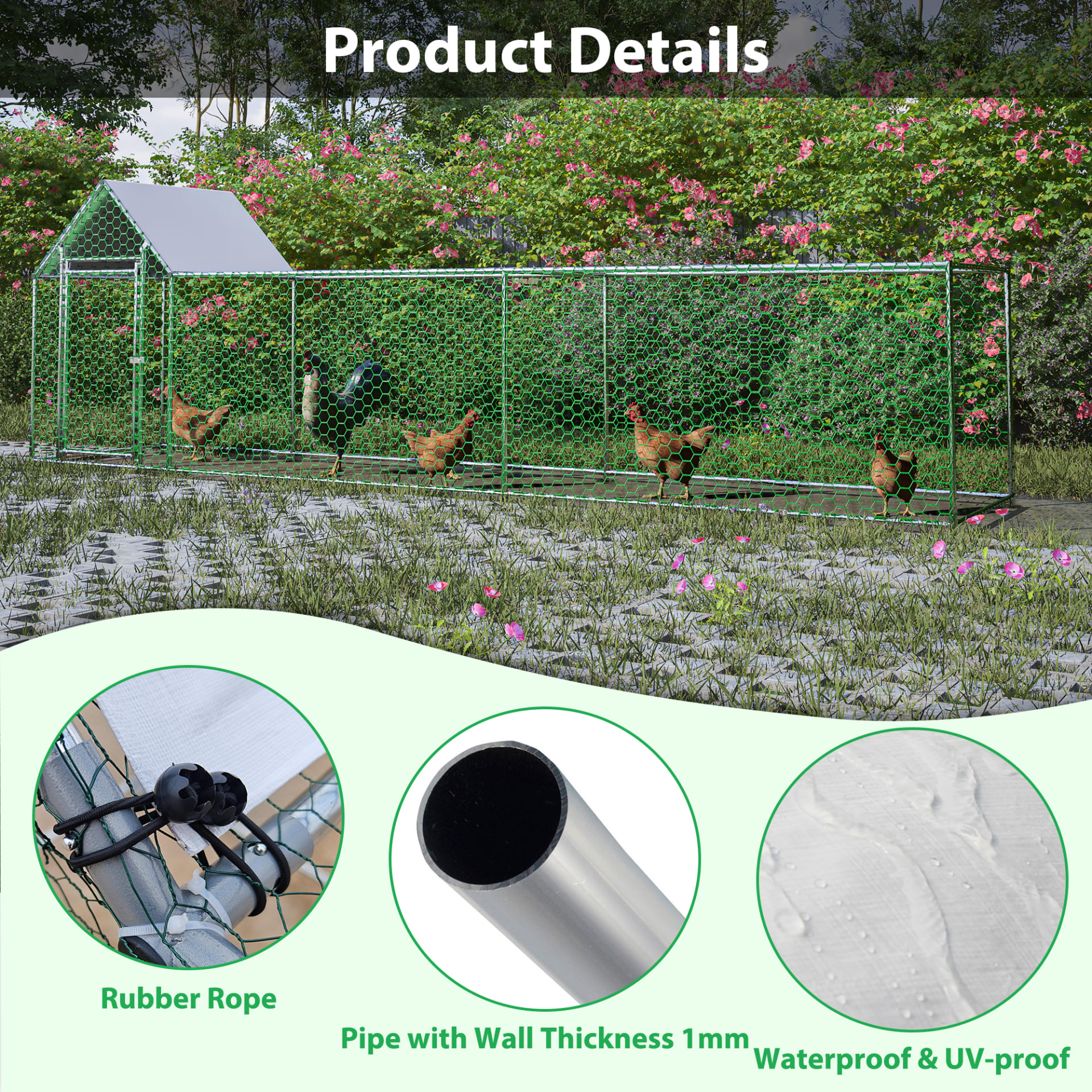 16x3FT Metal Chicken Coop Run Hen House Poultry Habitat Cage W Cover view 4