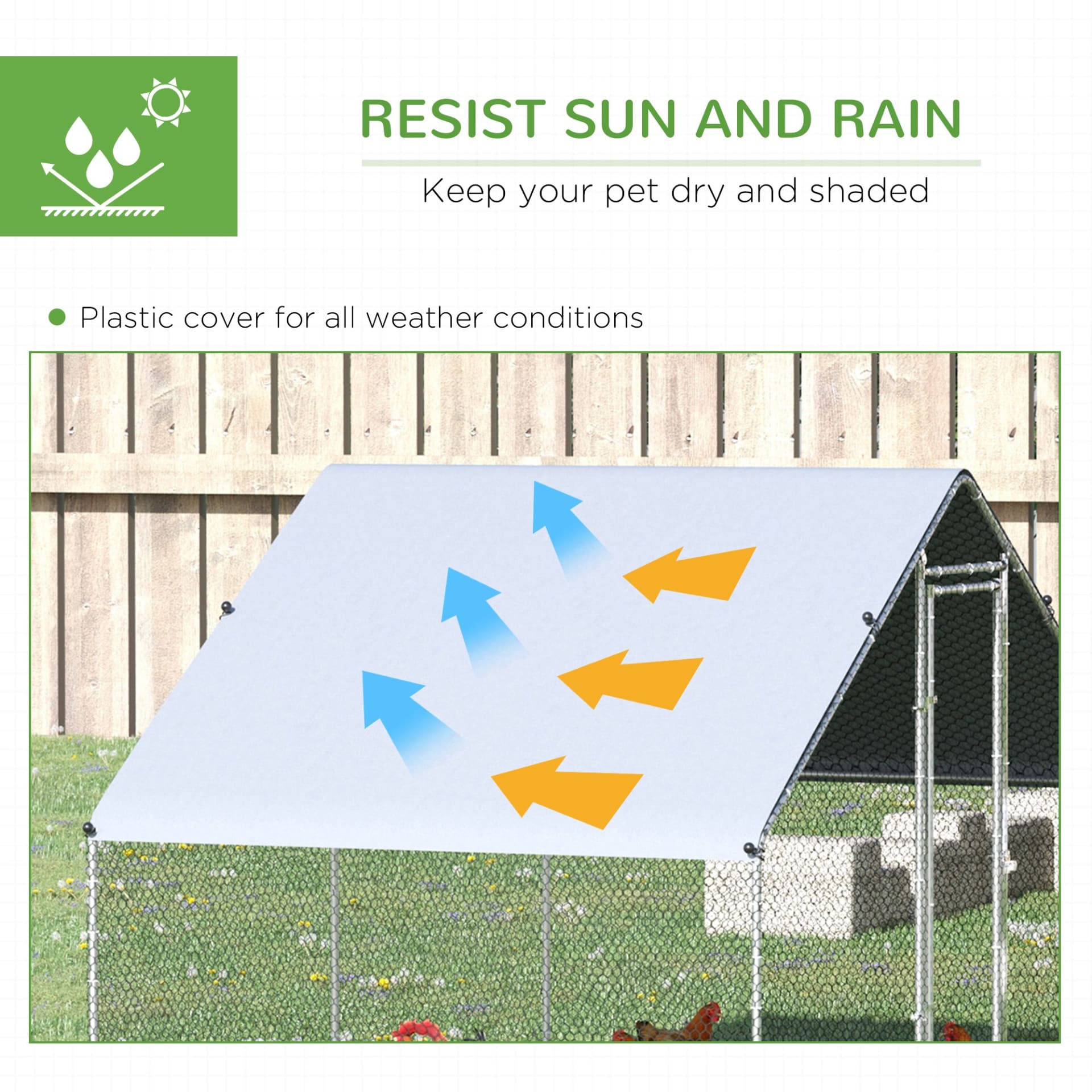 Metal Chicken Coop Run With Cover, Walk-In Outdoor Poultry Pen For Rabbits, Ducks, Large Hen House For Yard, 10' X 6.5' X 6.5', Silver view 3