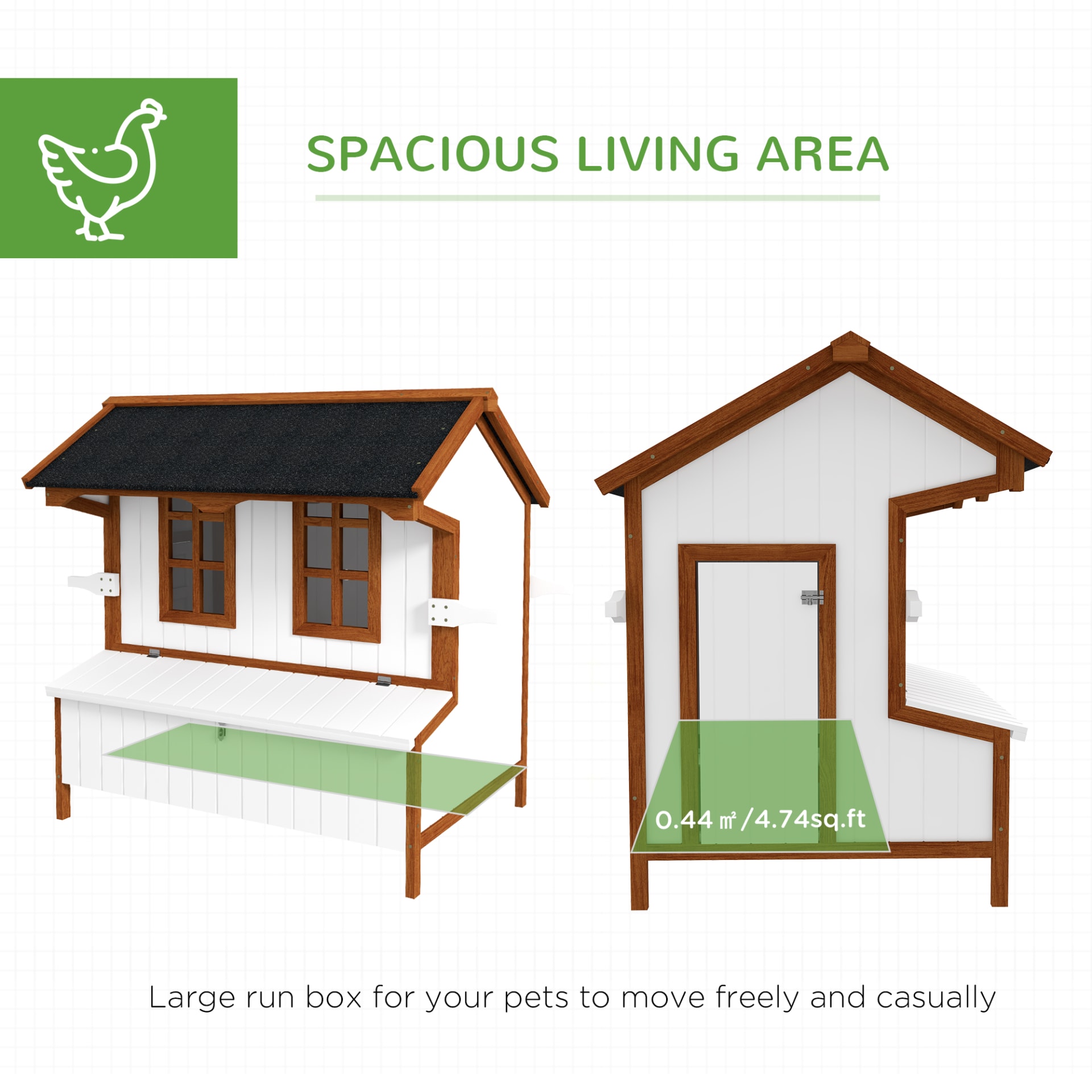 PawHut 47 Chicken Coop Wooden Chicken House Rabbit Hutch Raised Poultry Cage Portable Hen Pen Backyard With Nesting Box And Handles view 2