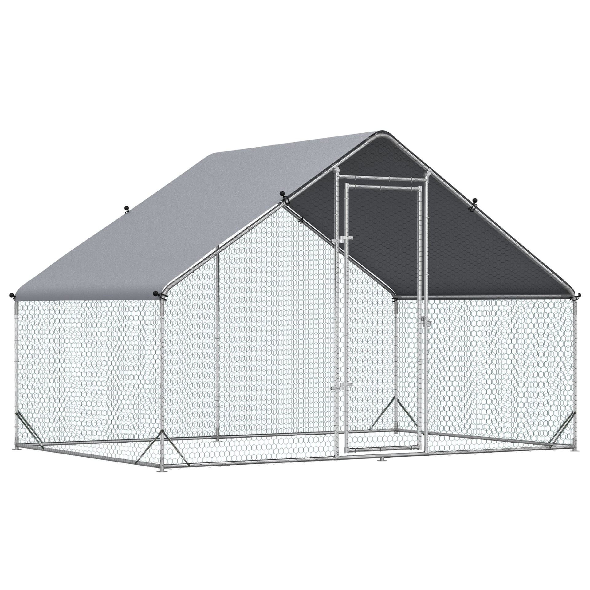Metal Chicken Coop Run With Cover, Walk-In Outdoor Poultry Pen For Rabbits, Ducks, Large Hen House For Yard, 10' X 6.5' X 6.5', Silver view 5