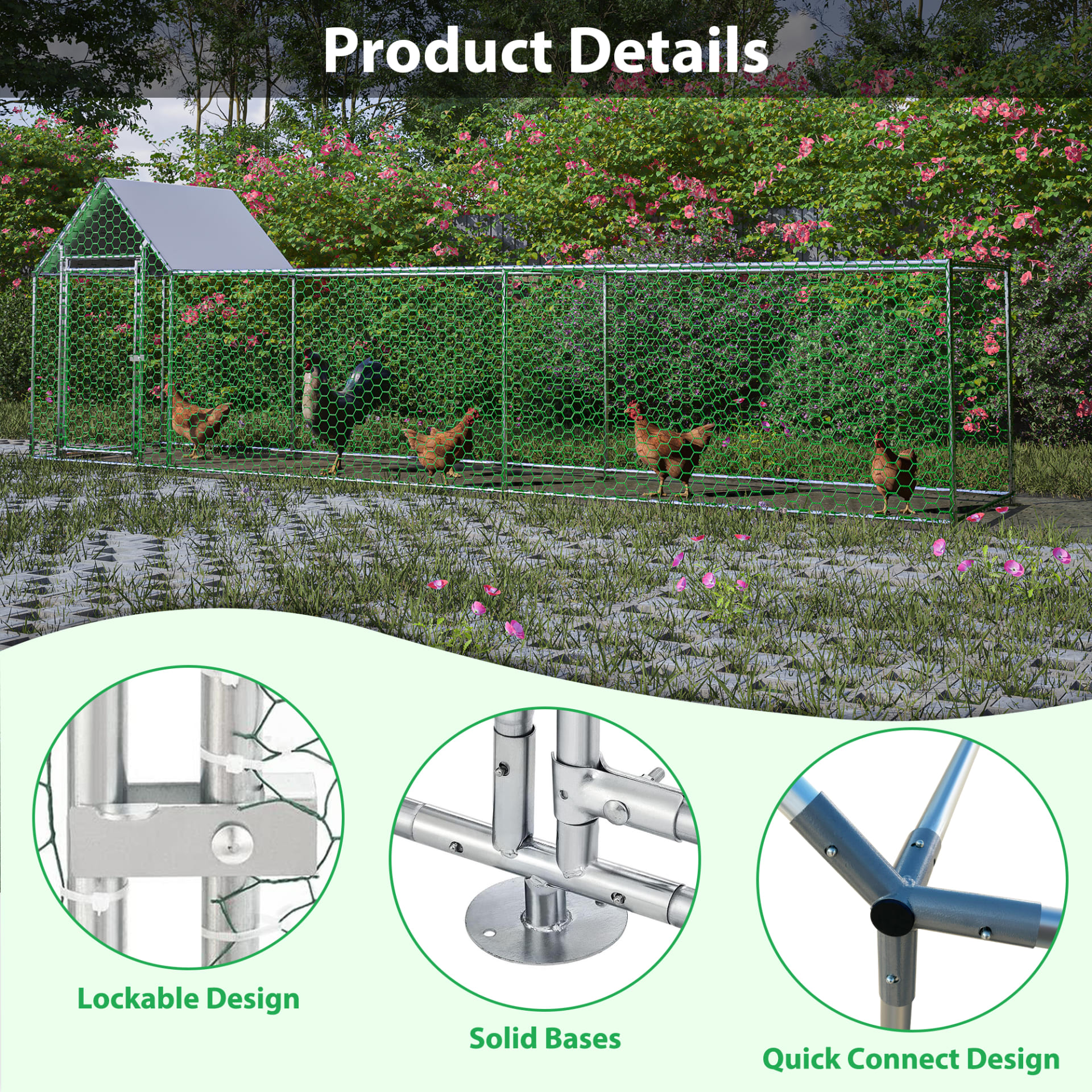16x3FT Metal Chicken Coop Run Hen House Poultry Habitat Cage W Cover view 2