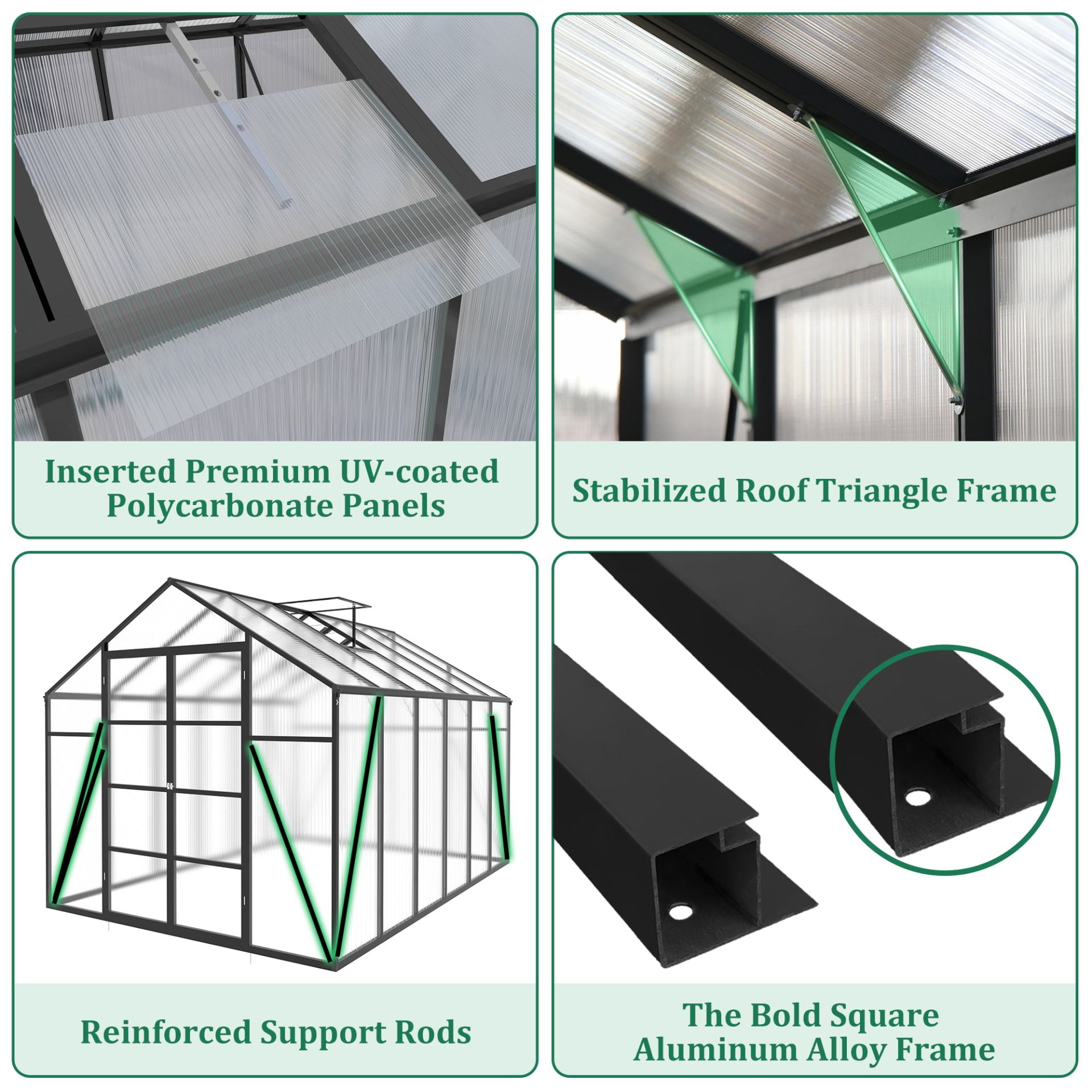 Newly Marketed Gain Height Windproofaluminum Greenhouse 10x12 FT Polycarbonate Greenhouse Raised Base And Anchor Aluminum Heavy Duty Walk-in Greenhouses For Outdoor Backyard In All Season view 5