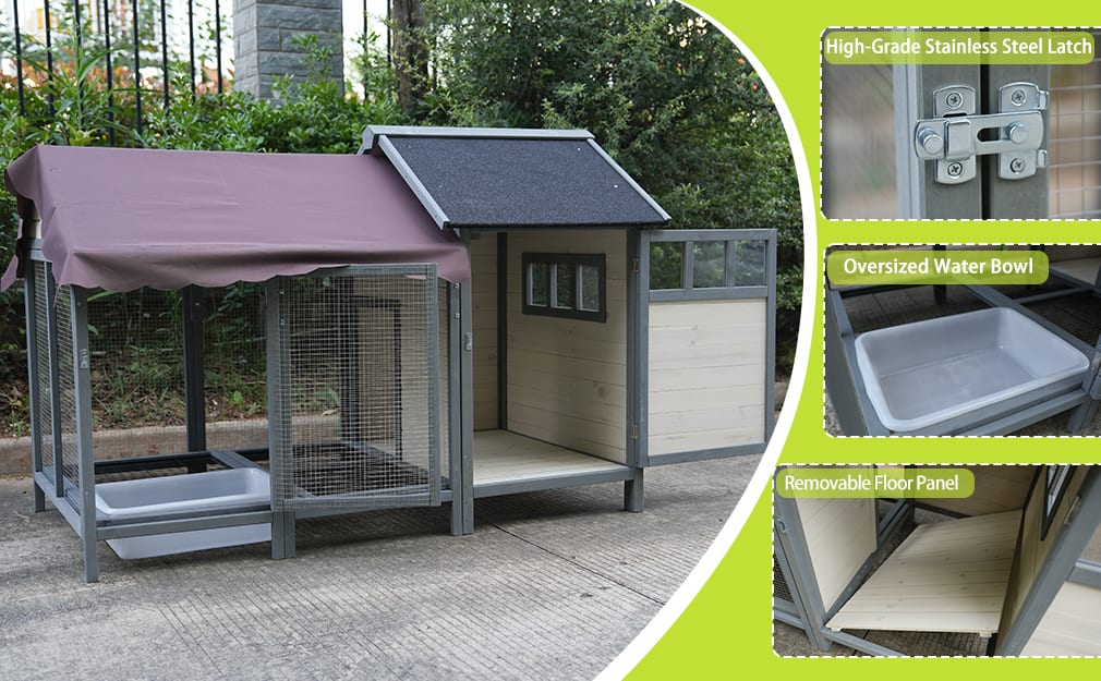 Large Outdoor Chicken Coops, Wooden Chicken Coops With Brooding Boxes, Bird Cages,Can Accommodate 3 To 5 Chickens  Rabbit Cages - Black Waterproof And Sun-protective Felt Roofs Dark Gray Beige view 3