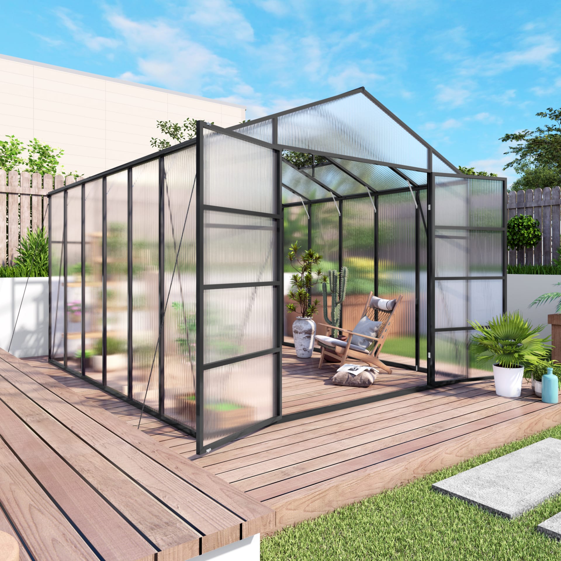 Newly Marketed Gain Height Windproofaluminum Greenhouse 10x12 FT Polycarbonate Greenhouse Raised Base And Anchor Aluminum Heavy Duty Walk-in Greenhouses For Outdoor Backyard In All Season view 2